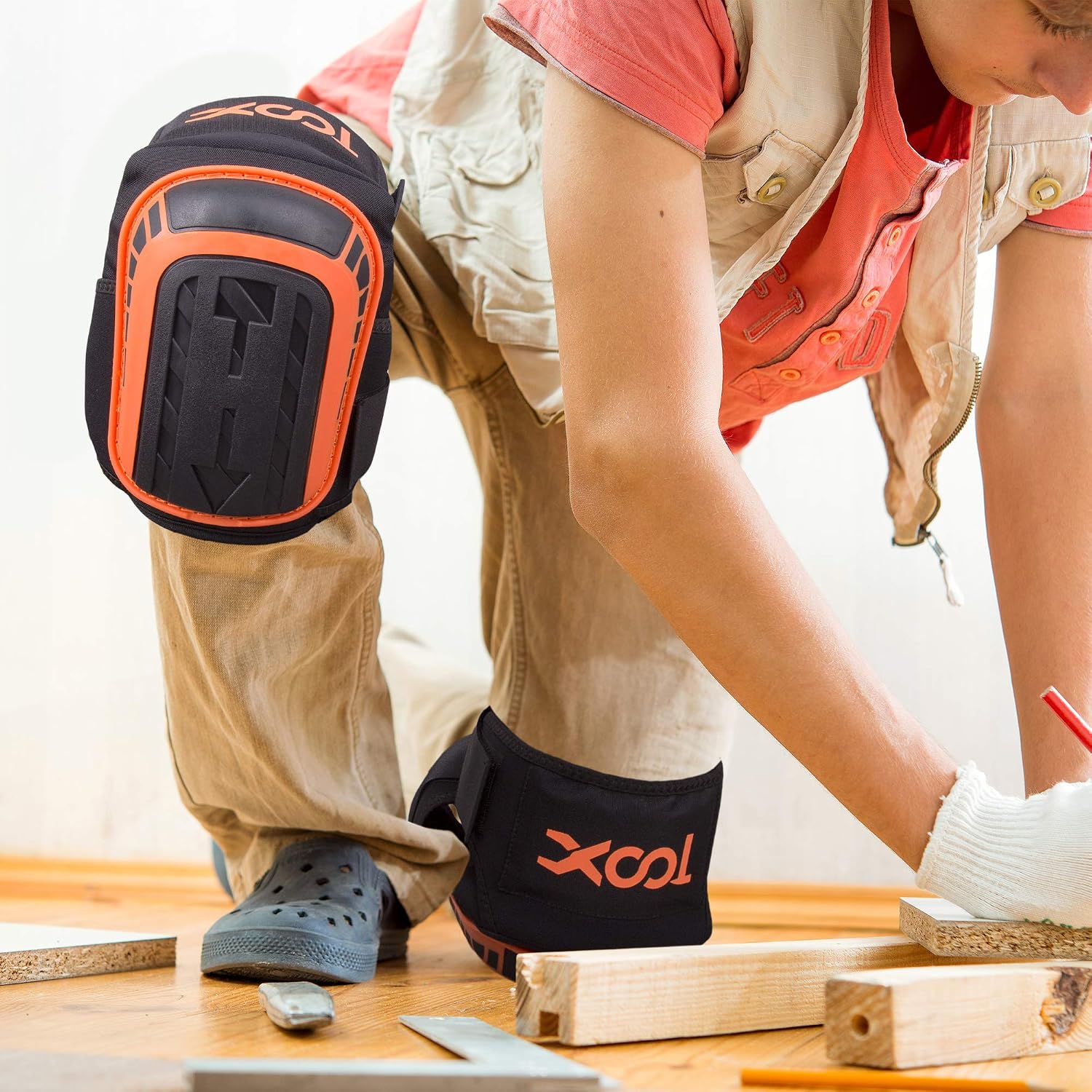 Knee Pads for Work, XOOL Professional Knee for Construction, Flooring, Gardening, Cleaning, Heavy Duty Support Knee Pads with High Density Foam Padding Gel Cushion and Adjustable Velcro Straps