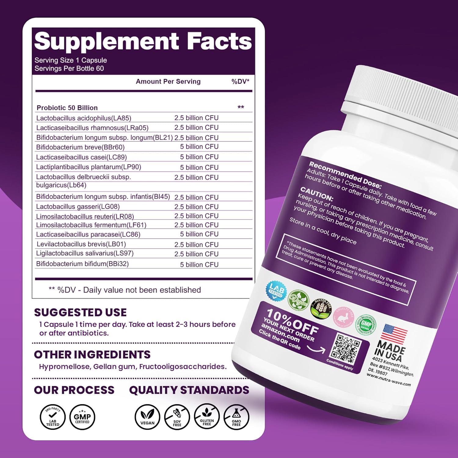 Nutra Wave Metabolism & Gut Health Bundle – Berberine HCL 1000mg + 50 Billion CFU Probiotics (15 Strains) – Digestive Balance & Metabolic Support – Non-GMO, Vegan