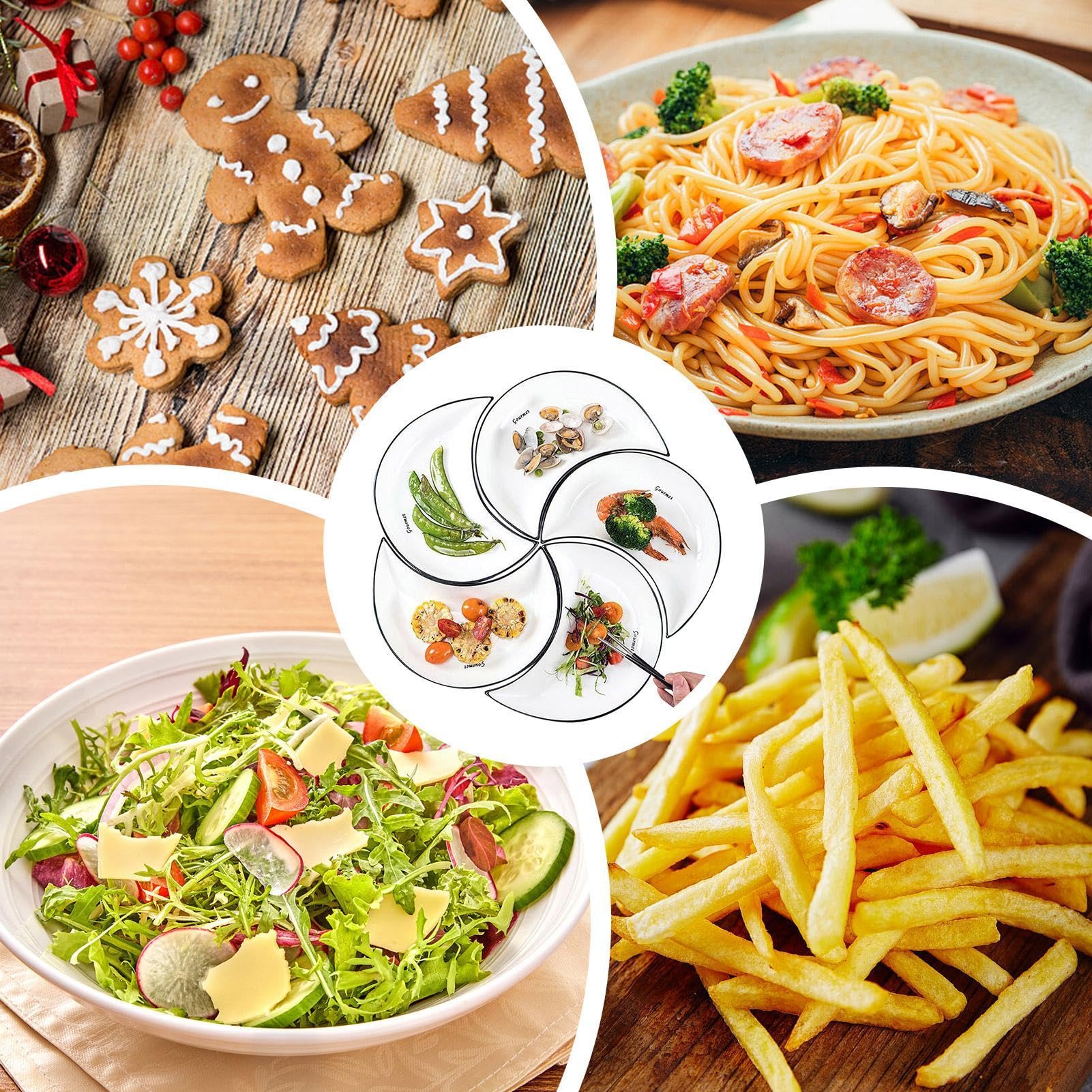 Dip-Schüssel-Set – Salatteller-Set, Dessertteller, Mondform, niedliches | Mondschale, kleines Essen, Tablett, tragbare Keramik-Servierschalen, 5er-Set für Steak, Pasta, Essgeschirr-Sets, 21 x 21 cm