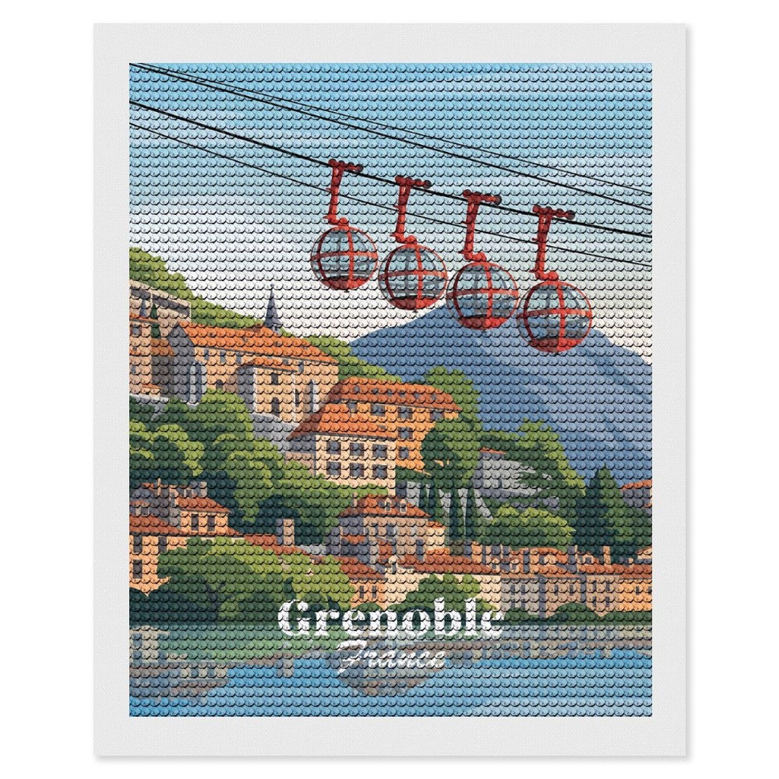 Junmoney Grenoble Cable Cars Diamond Art Kit 16"x20", Relaxing DIY Hobby, Satisfying Creative Project, Living Room Decor, for Women