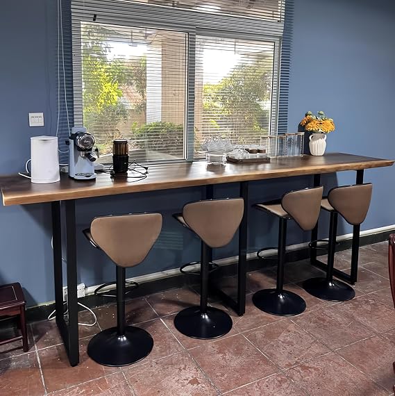 Solid Wood Bar Height Table, Live Edge Dining Breakfast Table Narrow Bistro Bar Table Rustic Tall Counter-Table Only (55.1 L x 17.7 W x 41.3 H)