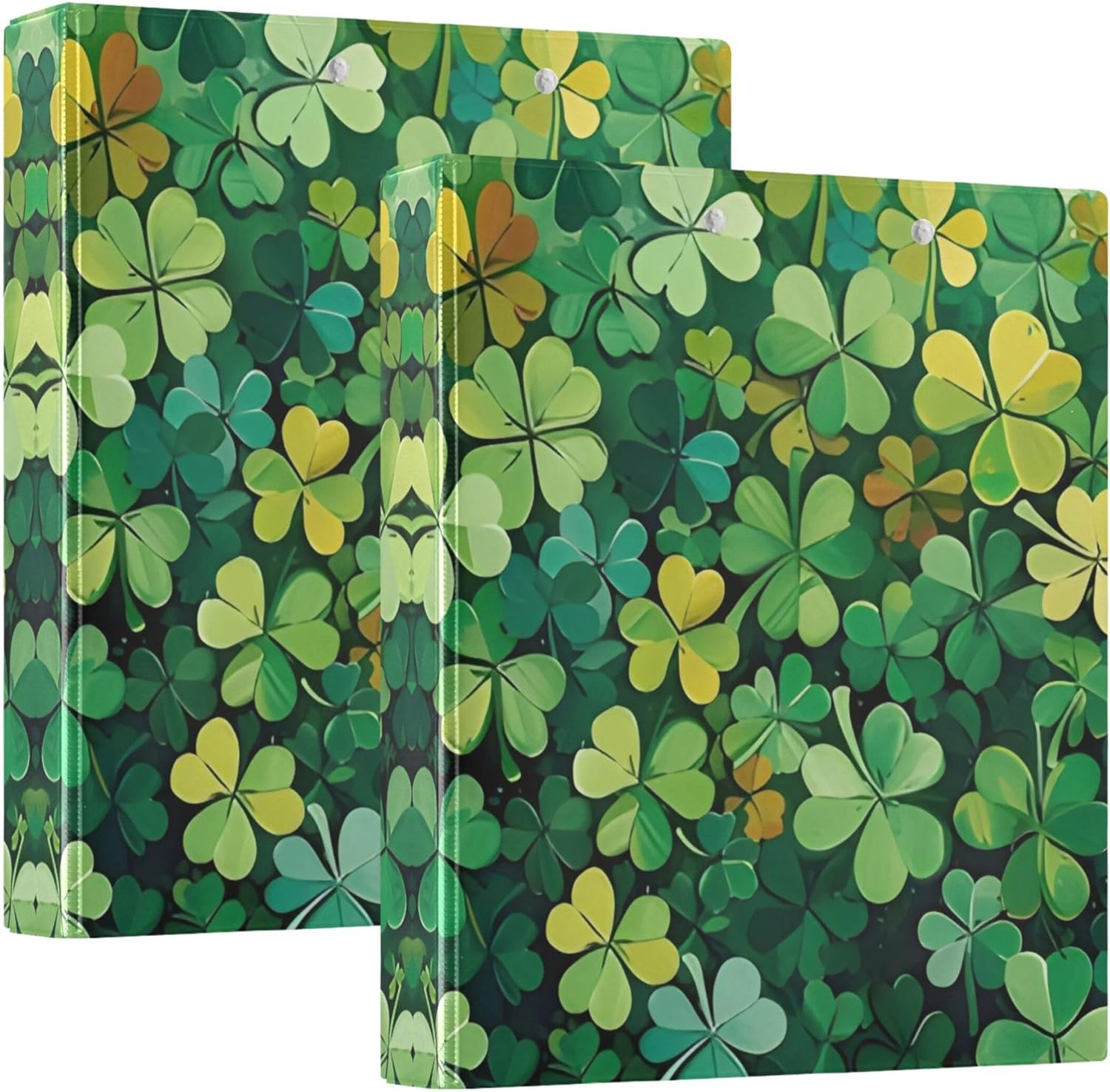 St. Patrick's Day Shamrock 3 Ring Binders, 1.5” Round Ring Binders with Clipboard - Letter Size, 3 Interior PVC Clear Pockets & Anti-Slip Clip for Office School Supplies, 2PCS