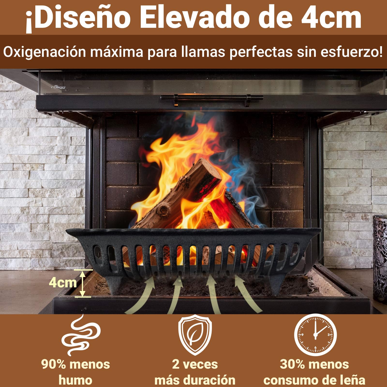 Amagabeli Rejilla de chimenea Leña Soporte de troncos a toda prueba Hierro Interior Rejilla de fuego Al aire libre Estufa de leña Soporte Soporte Negro