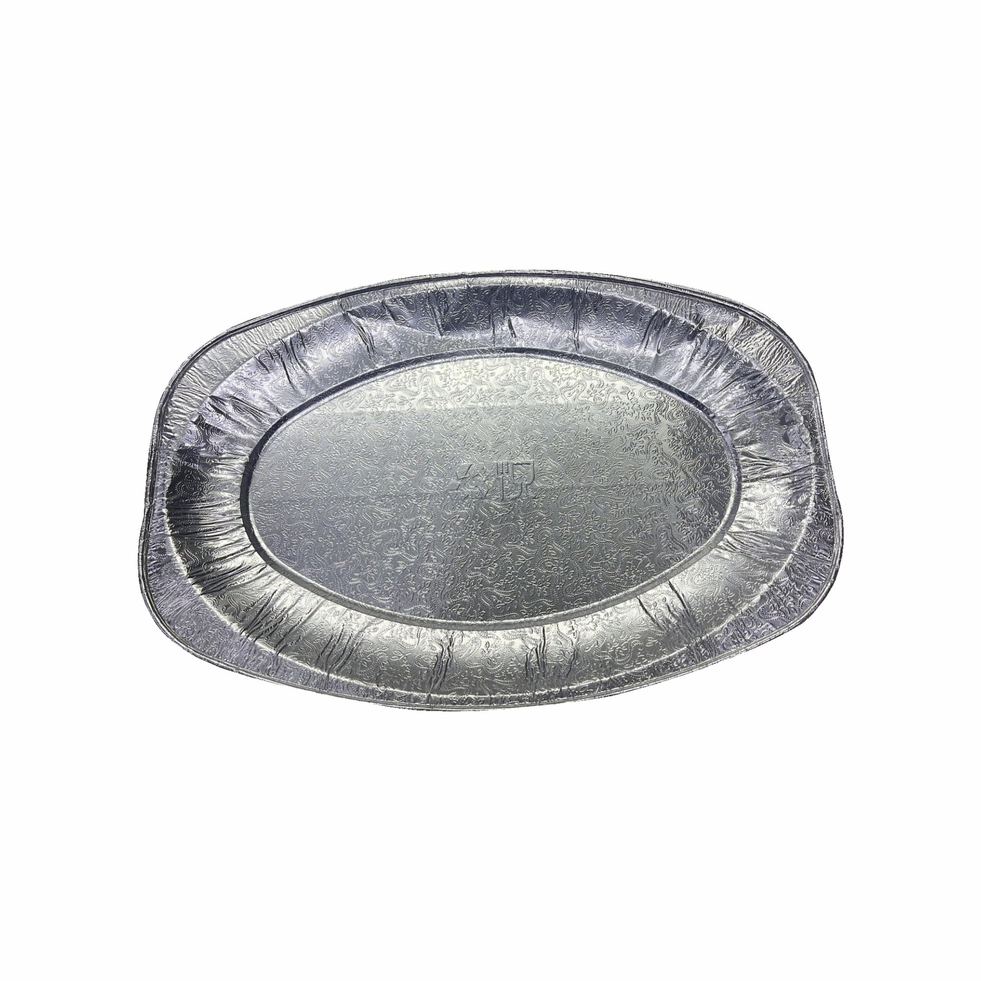 10pcs - Large Disposable Aluminium Foil Rectangular-Oval Food Serving Platter Silver Embossed Foil Food Tray Buffet Parties Catering Starter/Appetizer Tray Freezer Microwave & Oven Safe (17" Inch)