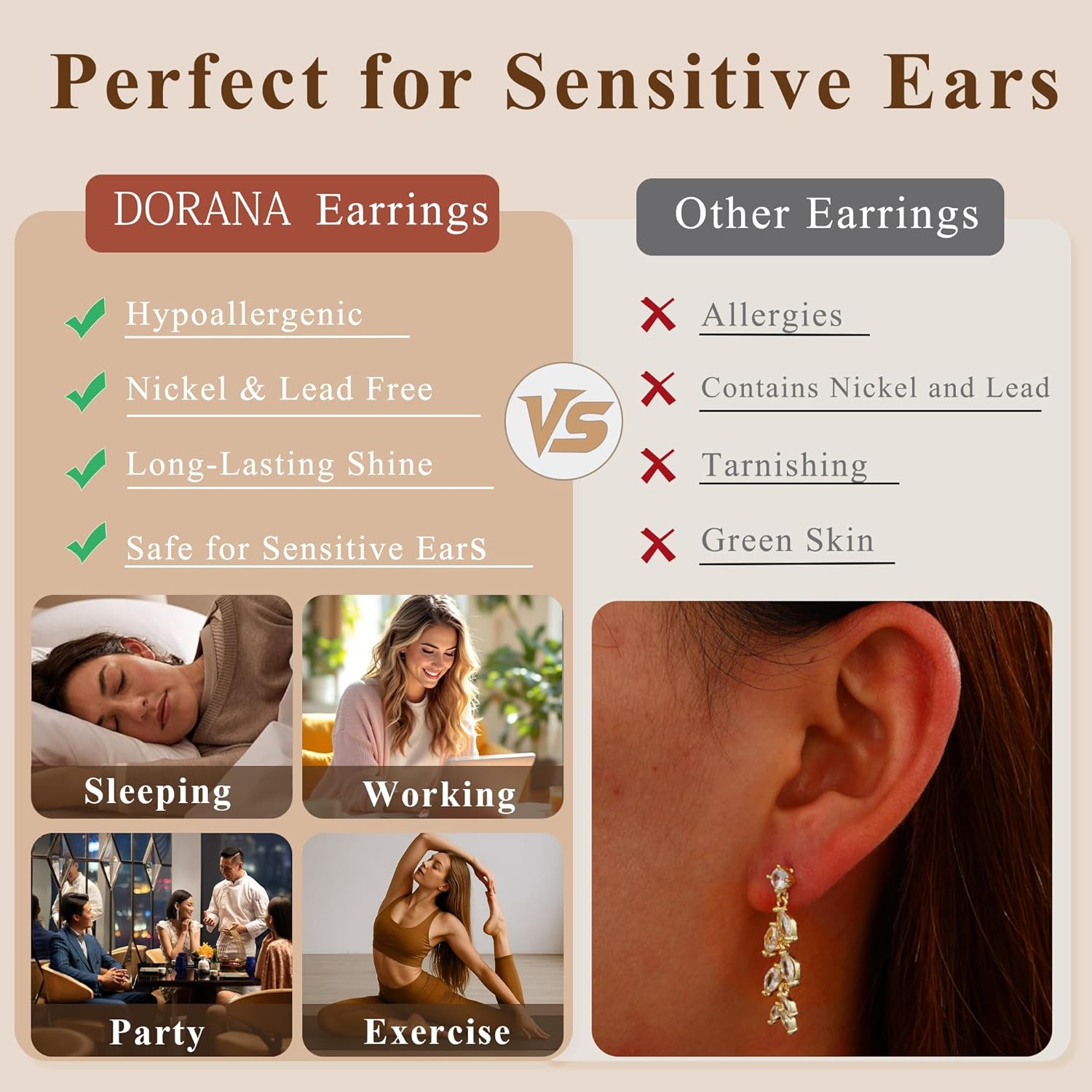 Dangle Earrings for Women Hypoallergenic 14K Gold Wedding Earrings for Brides/Bridesmaid Sterling Silver Long Drop Earrings for Women Non Tarnish Jewelry - Image 5