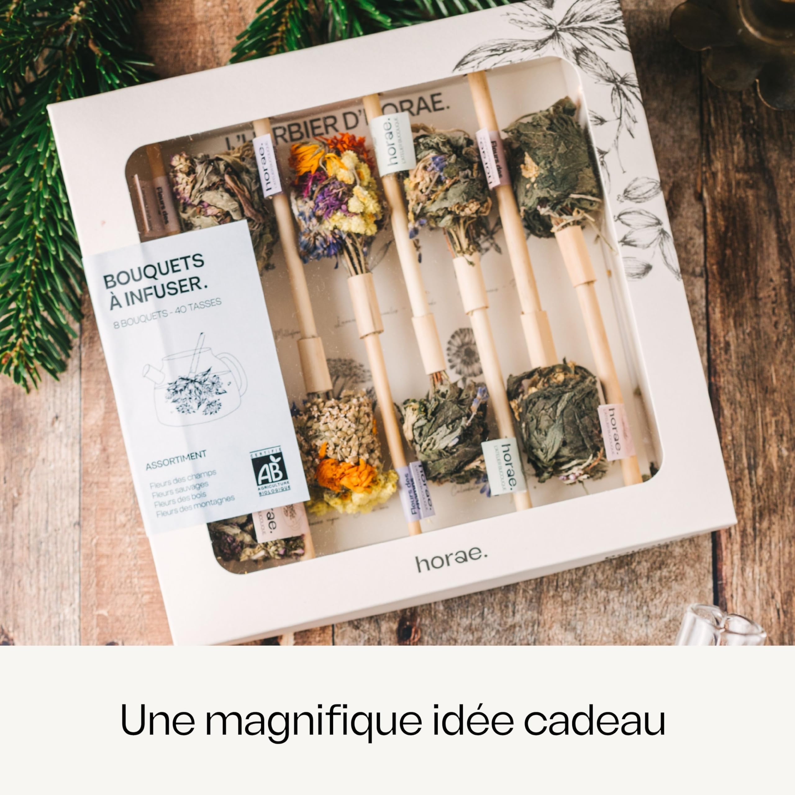 Horae - Coffret infusions - Tisanes bio - Idée cadeau - 8 bouquets à infuser - 4x2 compositions florales - Fleurs de thé à offrir