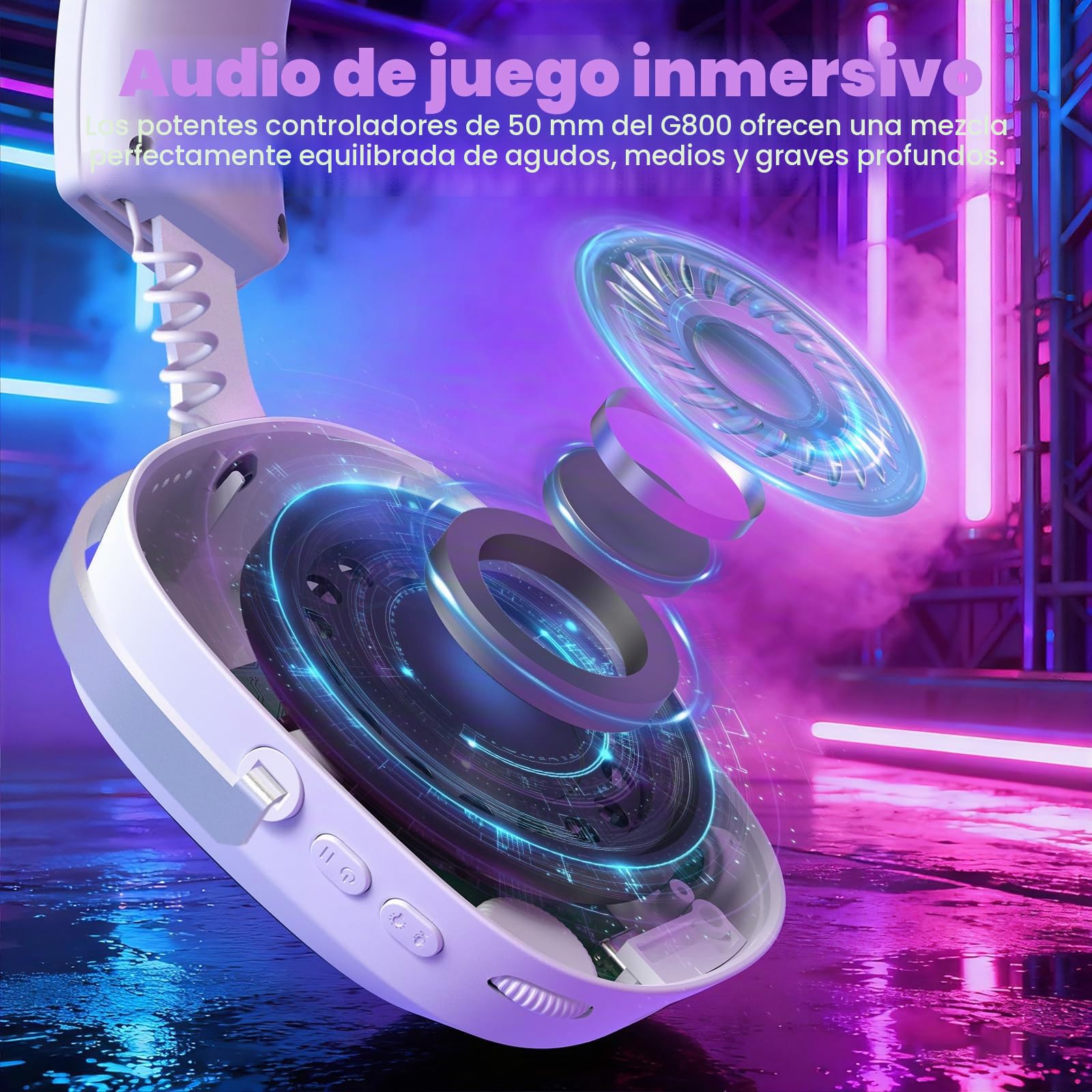 ATTACK SHARK G800 Auriculares Gaming Inalámbricos, Batería 1000 mAh, Micrófono Desmontable, Marco de Aleación de Aluminio, Sonido Surround 3D, Latencia 20 ms, Drivers 50 mm (Blancos)