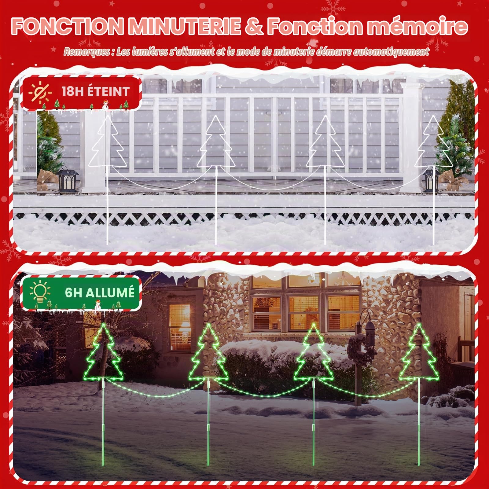 Quntis Decoration Noel Exterieur 160 LED en Forme Sapin de Noël Lumineux IP65 Étanche avec Fonction Mémoire & Minuterie Deco Jardin Chemin Cour Allées Lot de 2 -Vert