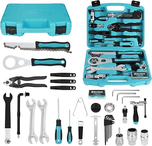 DuraTech Kit de reparación de bicicleta de 40 piezas, kit de herramientas de bicicleta con estuche de transporte, accesorios de bicicleta para