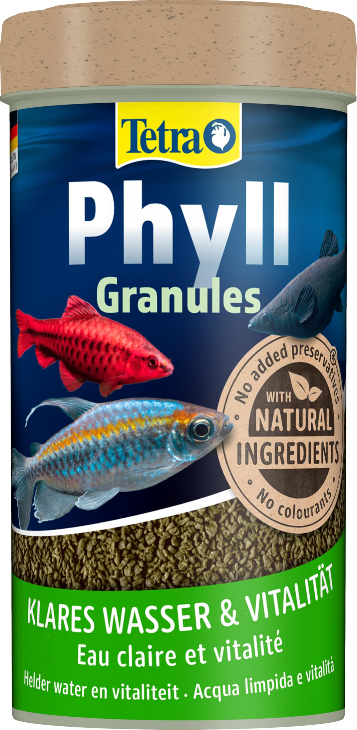 Tetra Phyll granules - Alimento para Peces para Todos los Peces Ornamentales exprimidos Vegetales, granulado con Fibras vitales, Lata de 250 ml