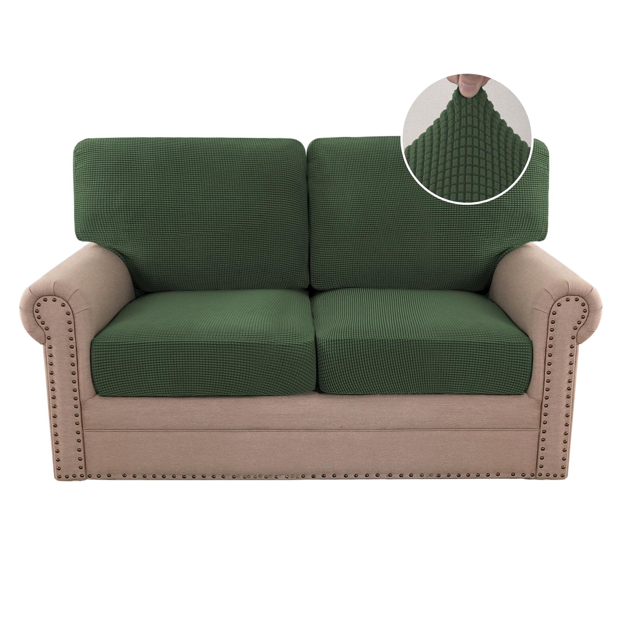 h.versailtex 2024 new trend multi-pieces sofa covers stretch couch covers form fitted seats and back cushions covers (2 seat covers plus 2 back cusion covers, bonus 2 armrest covers), bronze green