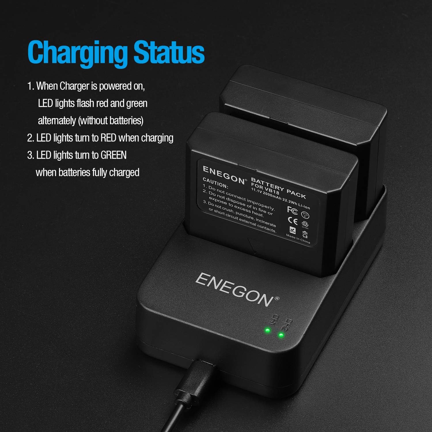 ENEGON VB18, Li-ion Battery VB18 (2-Pack) & Dual USB Charger for Godox V850 V850II V860 V860C V860N V860II V860II-N V860II-C V860II-S V860II-F V860II-O and Neewer TT850 TT860 Speedlite Flash
