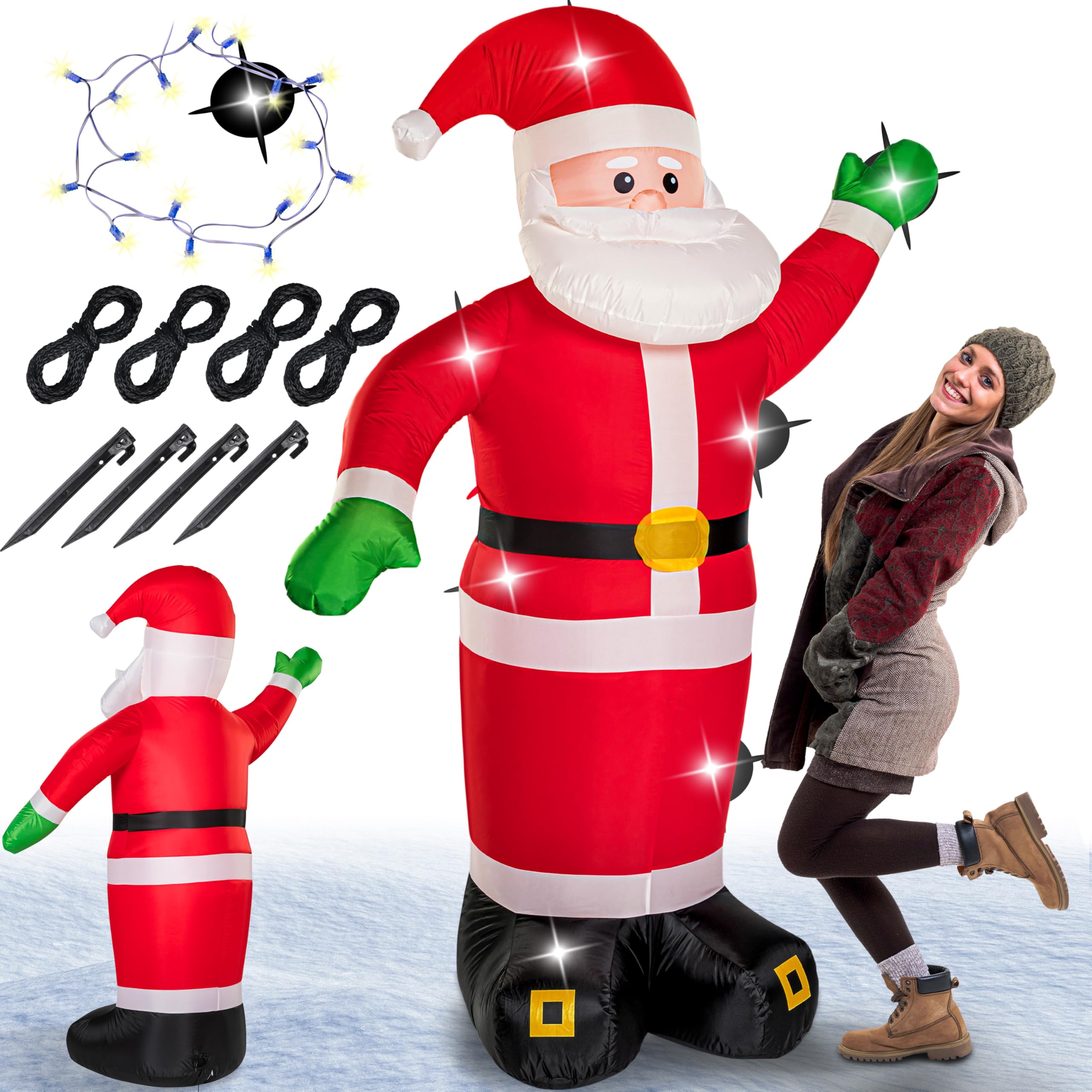 MONZANA® Père Noël Gonflable XXL 250cm - Éclairage LED IP44 Lumineux - Matériel de Fixation - Décoration Noël Extérieur - Personnage Autogonflant