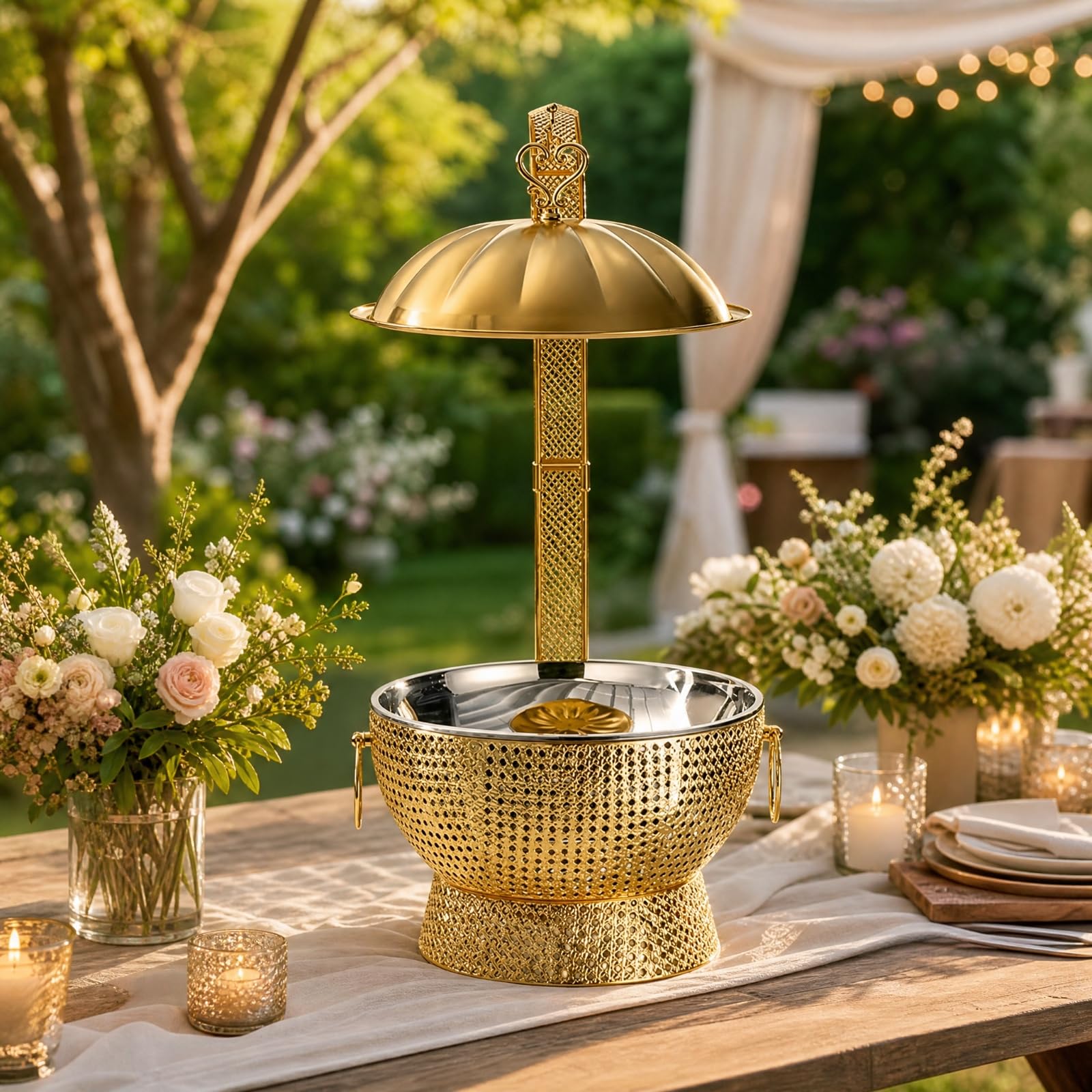 kowaku Chafing Dish Acero Inoxidable Erguido Plato Calentador con Base corativo Bufera para es, Reuniones Familiares, Oro