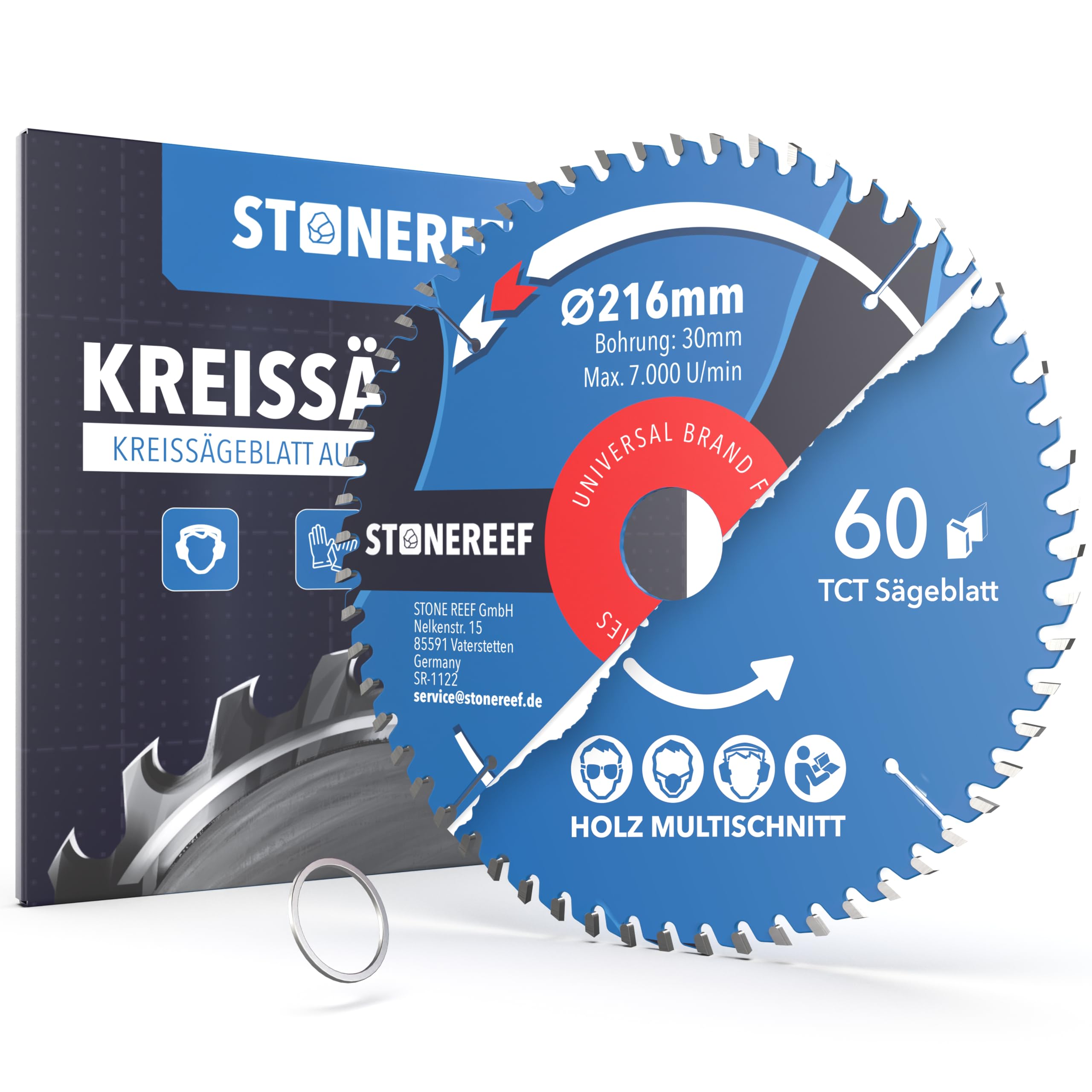 Sägeblatt 216x30 - Kreissägeblatt [inkl. Adapter auf Bohrung 20 &16mm], kompatibel mit Winkelschleifer von Bosch, Makita usw. - Sägeblatt Kreissäge Nagelfest - für Holz
