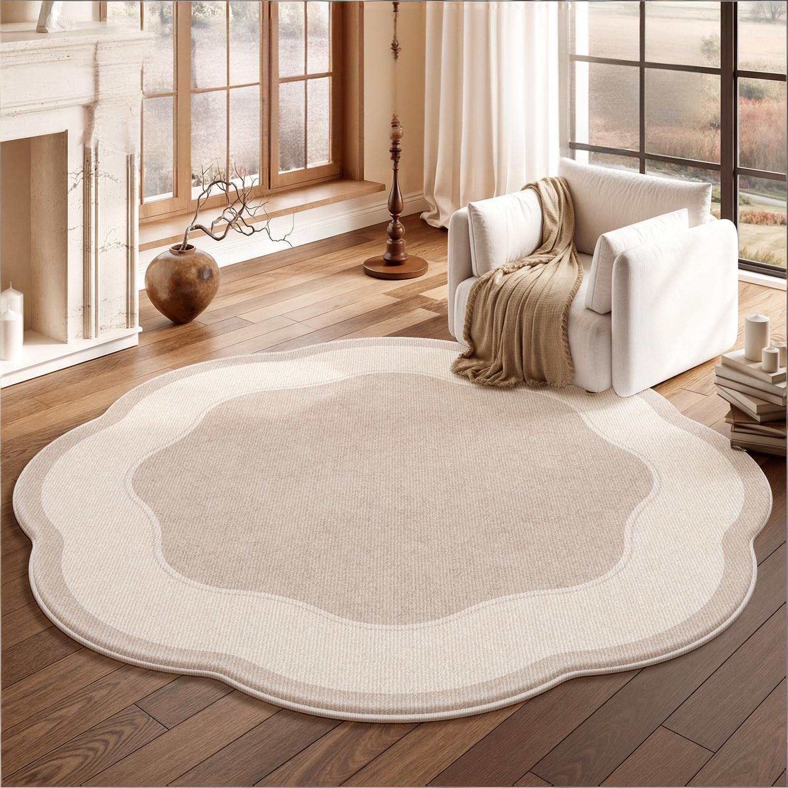 Tapis Salon Rond 160cm Modèle Gris Grand Tapis Rond en Peluche Courte antidérapante,Moquette Moderne Confort,pour Salon, Couloir, Chambre à Coucher,Cuisine