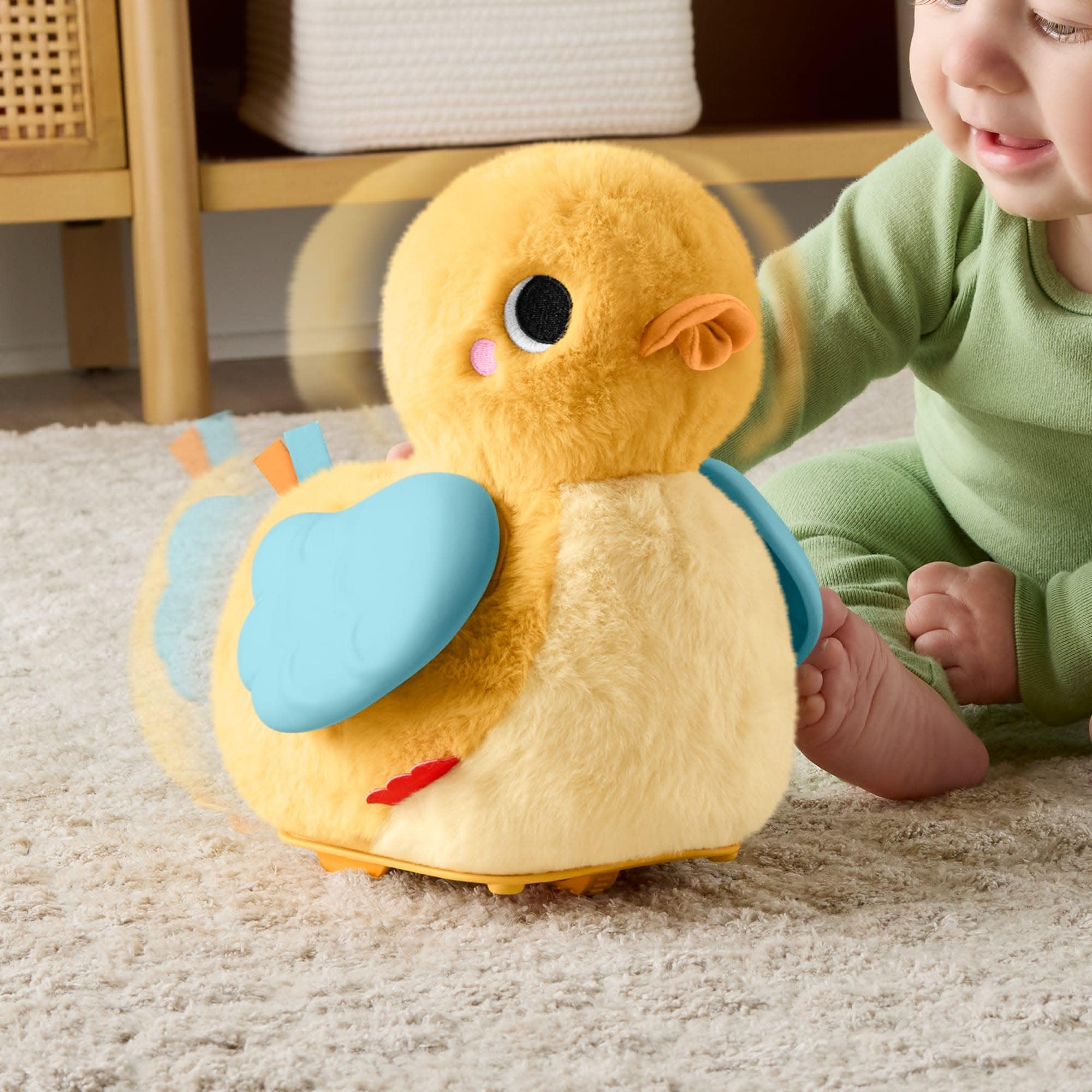 Fisher-Price 4-in-1 Kuschel- und Krabbelente Babyspielzeug | Musikalisches Plüschtier, Watschel und Flatterbewegung, für Bauchlage und Krabbeln, Babys ab Geburt, JMX99