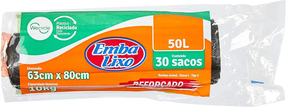 Embalixo Saco Lixo Wecycle Reforçado Preto 50Litros