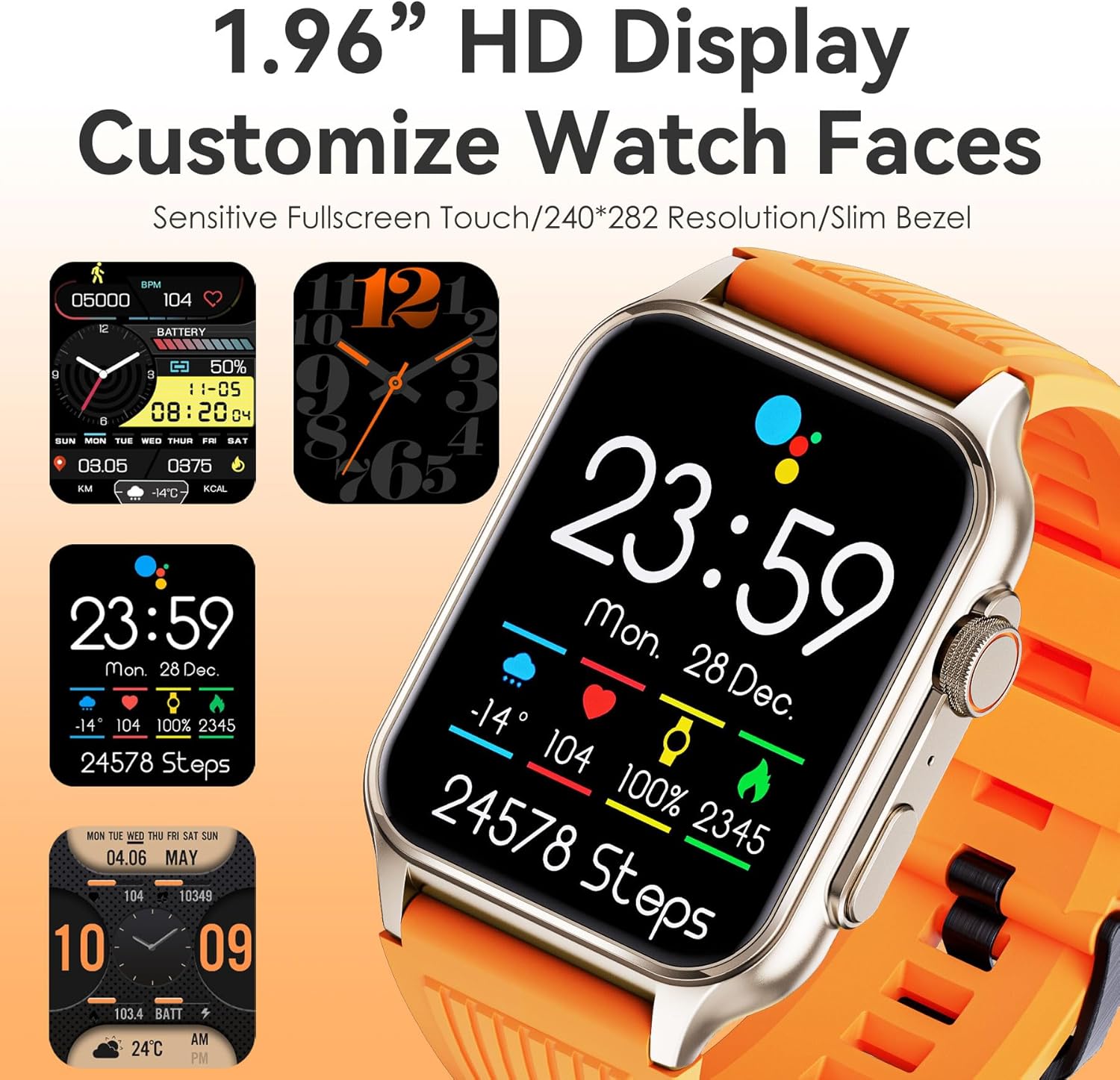 Smart Watches per uomini donna (risposta/chiamate di composizione) 1.96 Fitness Tracker con frequenza cardiaca SpO2 Sleep Monitor 100 + Modalità sportiva Smartwatch impermeabile IP67 per iOS Android