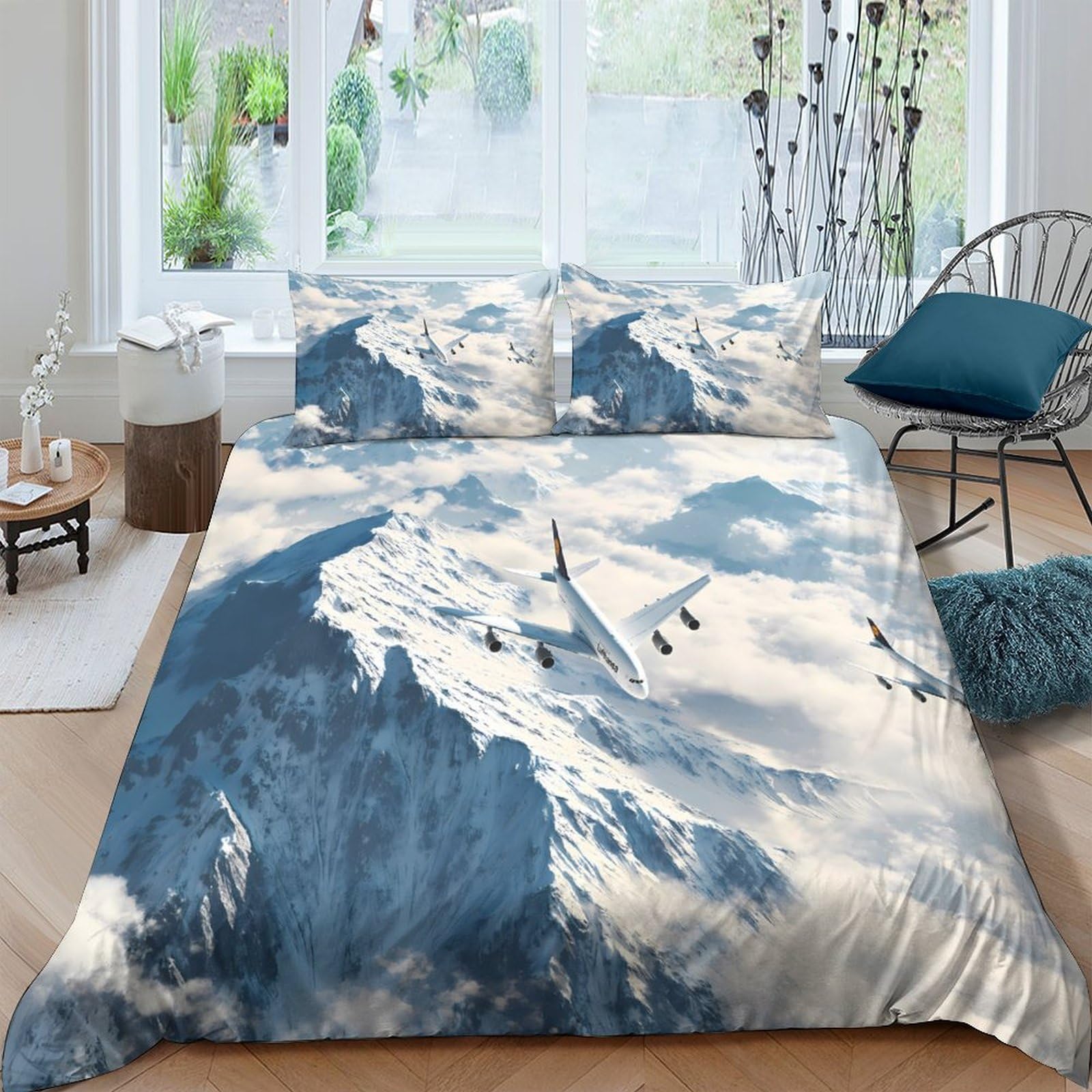 GPLZQXKJNH 3D Printed Mountain Landscape Duvet Cover Microfiber Soft Bedding Set with 2 Pillowcases for Bedroom Home Decor Single（135x200cm）