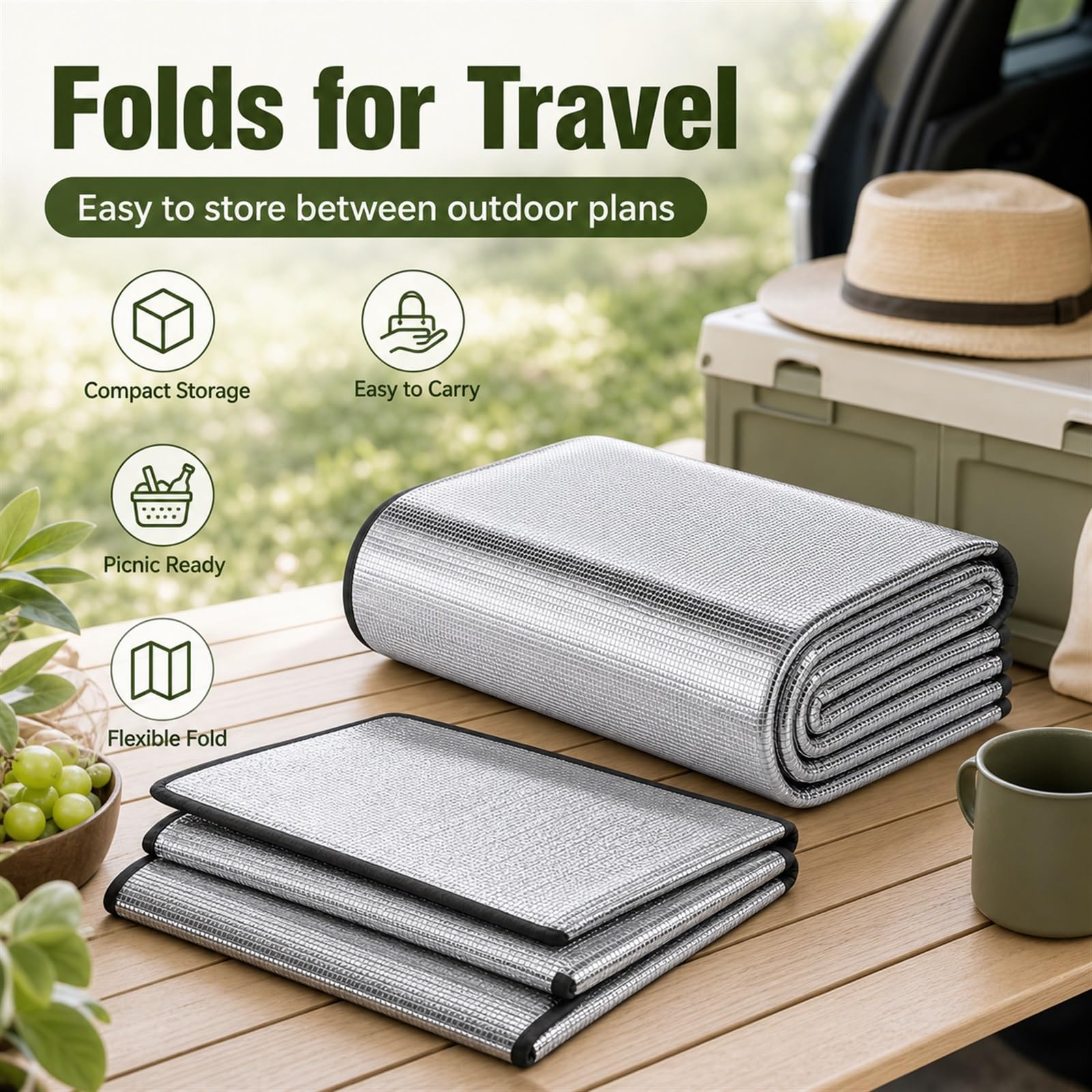 Mantas Aislante TéRmica para Camping,Esterilla Aislante De Aluminio Camping,Almohadilla Aislante para Tienda,Ligero Y PortáTil,Ideal para Acampada En Parques