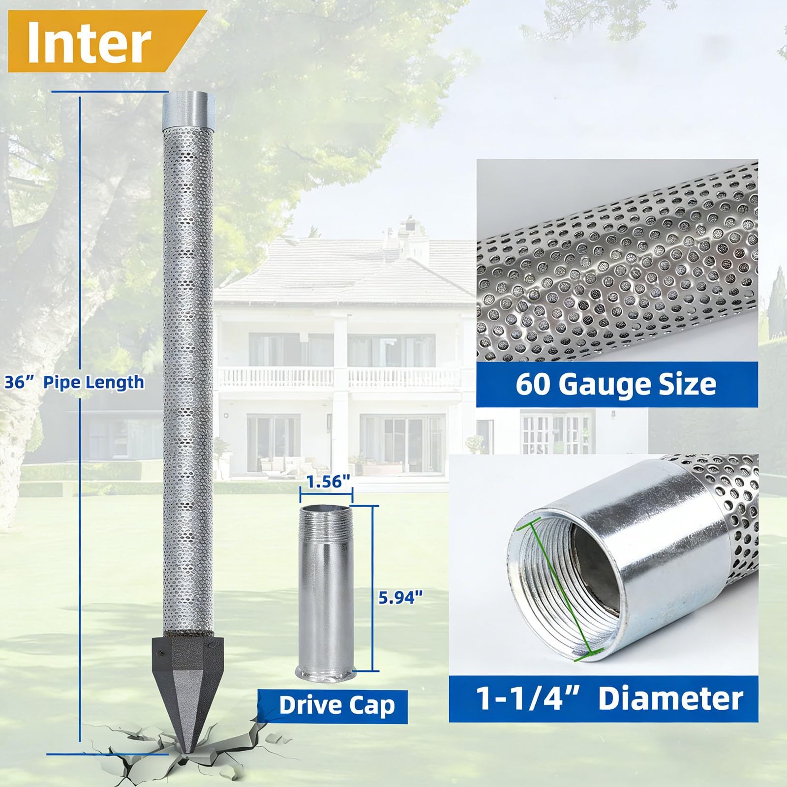 Kit Punta Pozzo Artesiano 1-1/4" Inox, Include Tubi Zincati, Manicotti di Giunzione e Cappuccio di Battuta, Microfiltro Sabbia Professionale per Pozzi Fai da Te(5M Kit)