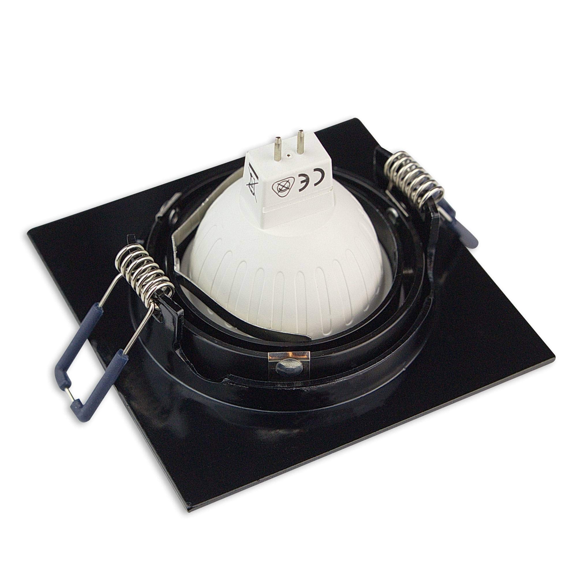 6x LED Einbaustrahler Set Schwarz eckig 5 Watt warmweiß 12V MR16 - Einbauleuchte schwenkbar aus Aluminium - 75-85mm Bohrloch 92x92mm Einbau-Spot Decken-Strahler