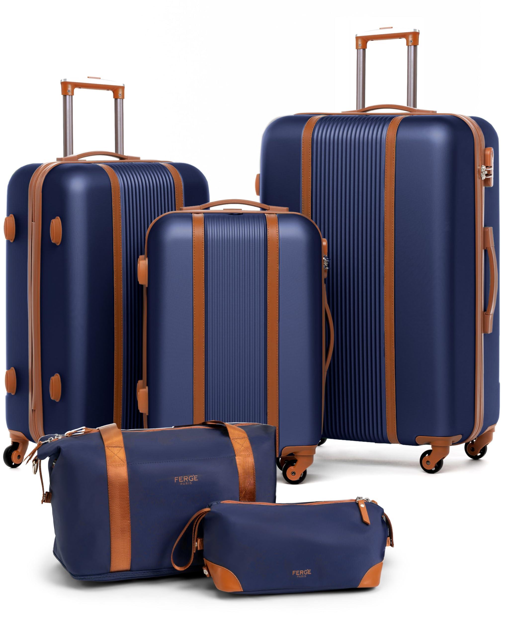 FERGÉ Kofferset Hartschale 5-teilig Milano 3 Größen Hartschalenkoffer Set + Reisetasche + Kulturbeutel - 3er Set Reise-Koffer 4 Rollen, leicht Reisen beige