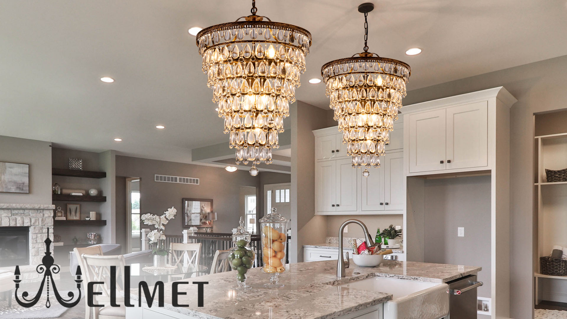 Wellmet 20 Inch Crystal Chandelier, Farmhouse Bronze Bathroom