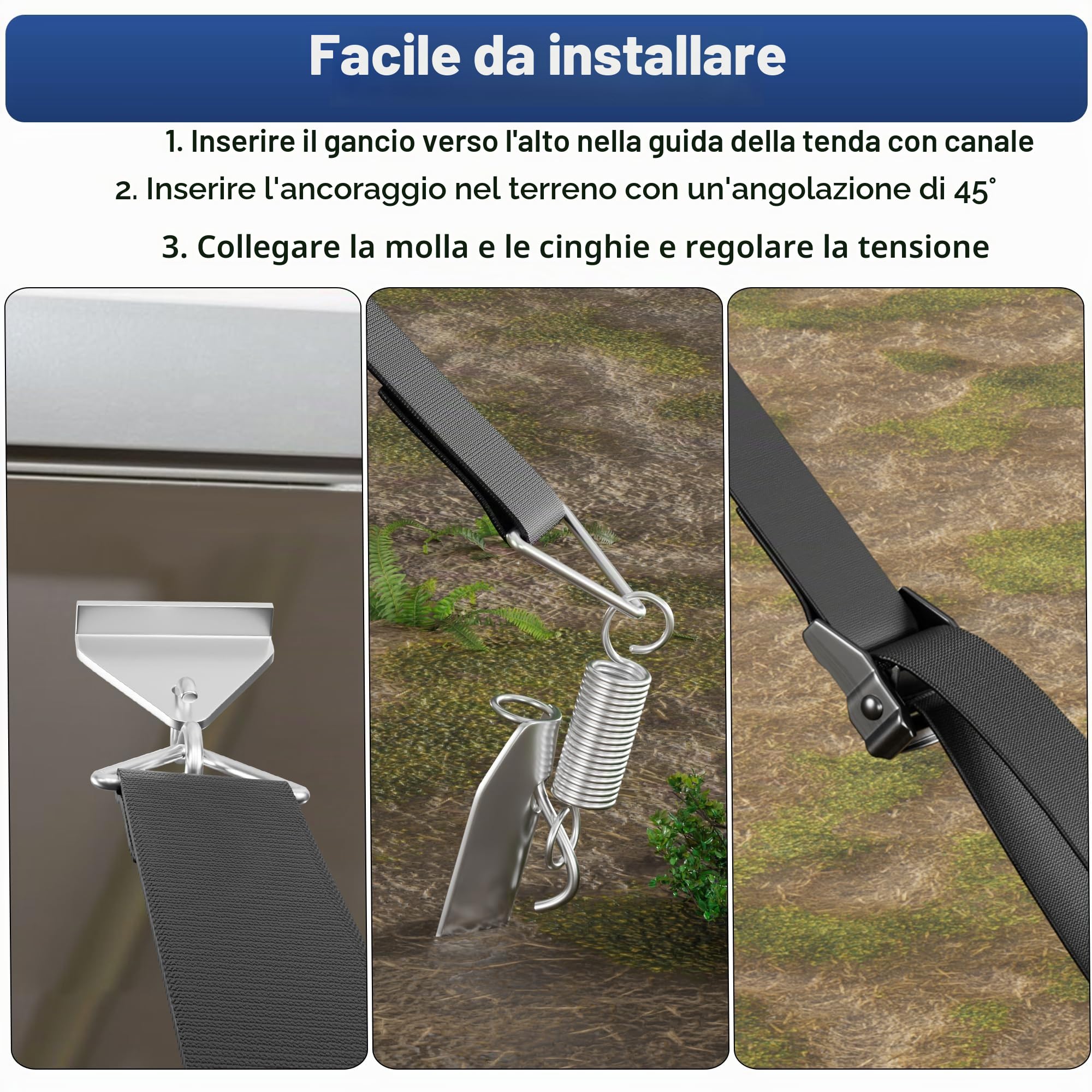 Storm Strap Set per Canale a C per tende da campeggio, Kit di fissaggio tenda da sole, Kit di fissaggio laterale tenda da sole RV per Fiamma/Thule Omnistor/Altri tenda da sole Binario C Canale
