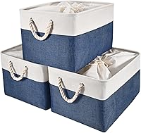 Vista 10 de HOdo Home 3 contenedores de almacenamiento de tela de 15.8 x 11.8 x 9.5 pulgadas, con cierre de cordón y 2 asas resistentes, canastas