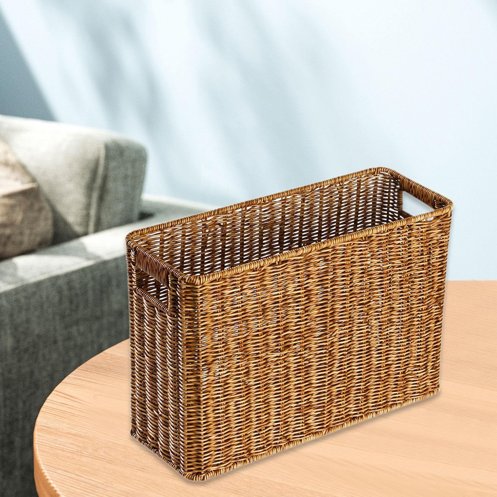 Cesta Estrecha para Almacenar Juguetes, Alta Y Estrecha, con Asa, Color Marrón, para Baño, Sala de Estar, Dormitorio, Hogar, Periódicos, Café Oscuro, Individual