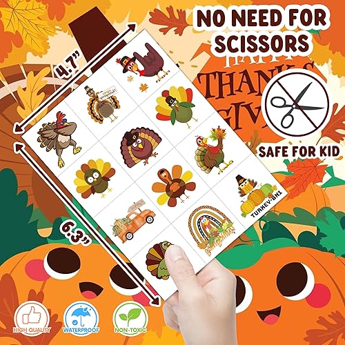 Miniatura 4 de 100 calcomanías de pavo de Acción de Gracias, tatuajes temáticos de otoño y otoño, decoración de fiesta de primer cumpleaños, suministros de