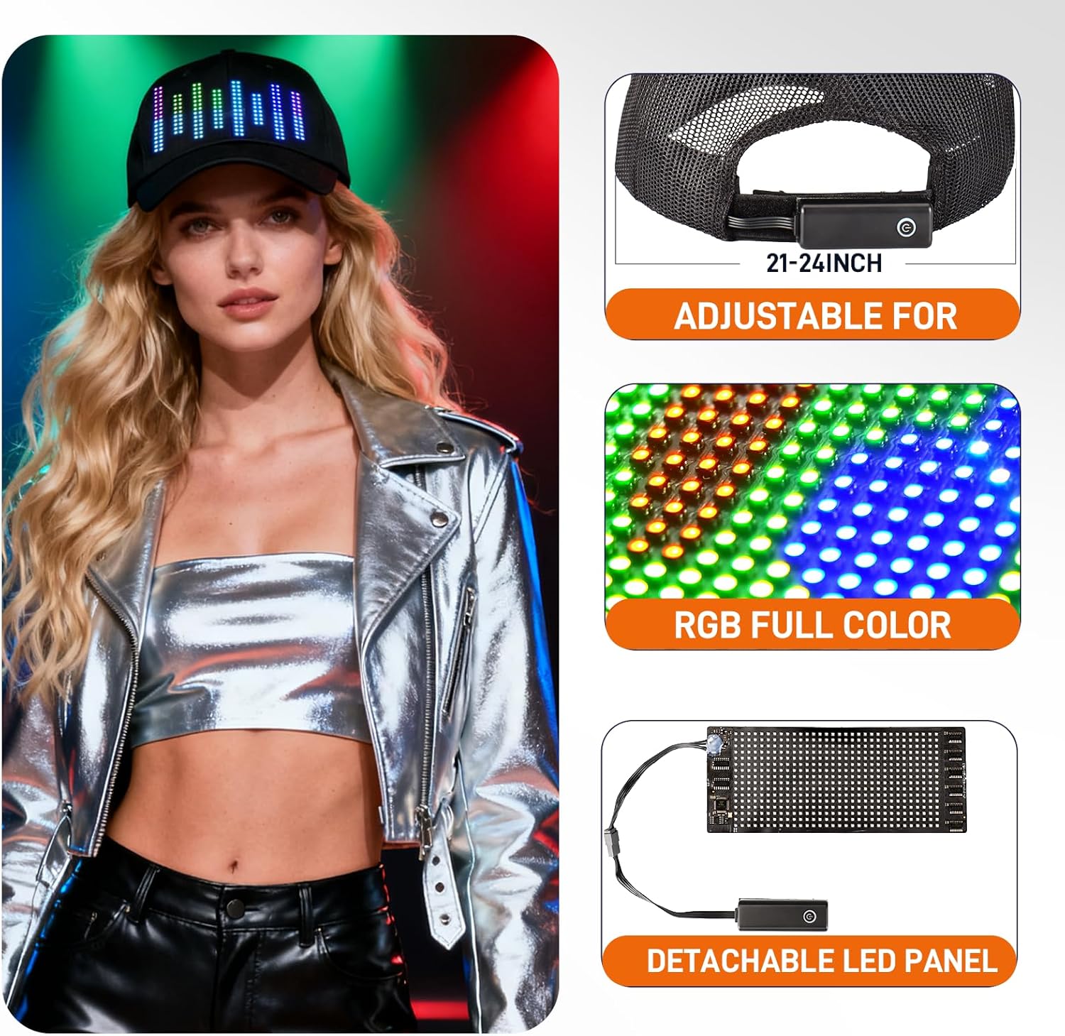 LED Hat, Full Color Rechargeable LED Baseball Caps, Bluetooth APP Control Display Screen Hats, Custom Text Patterns Animations for Party Christmas Halloween Black - Image 5