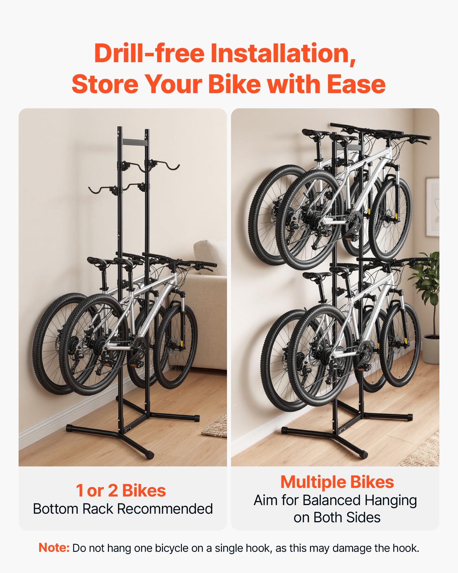 VEVOR Support de Rangement pour 4 Vélos, Support Vélo Vertical Autoportant