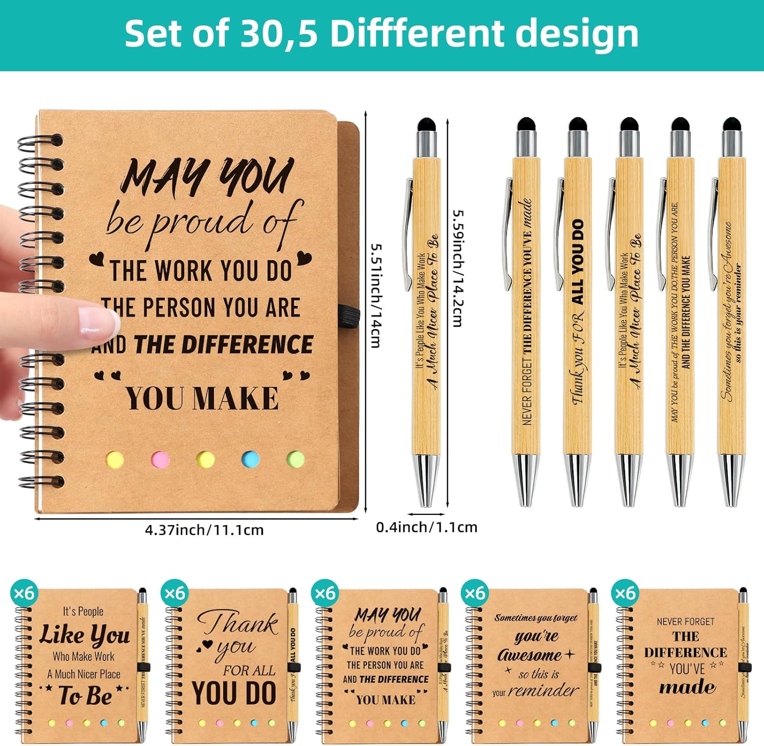 60 Pcs/30 Sets Employee Appreciation Gifts Bulk - Inspirational Spiral Notebooks with Motivational Pens, Thank You Gifts, Valentines Gift for Staff, Coworkers,Teacher, Team, Nurse, Office & School thumbnail