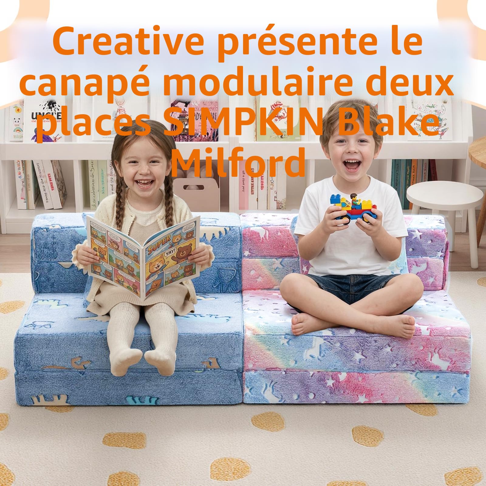 MeMoreCool Canapé pour Enfants, Fauteuil Convertible & Matelas au Sol pour Enfants, Matelas Pliable pour Enfant, Canapé Modulaire pour Salle de Jeux, Chauffeuse 1 Place, Brillant dans Le Noir
