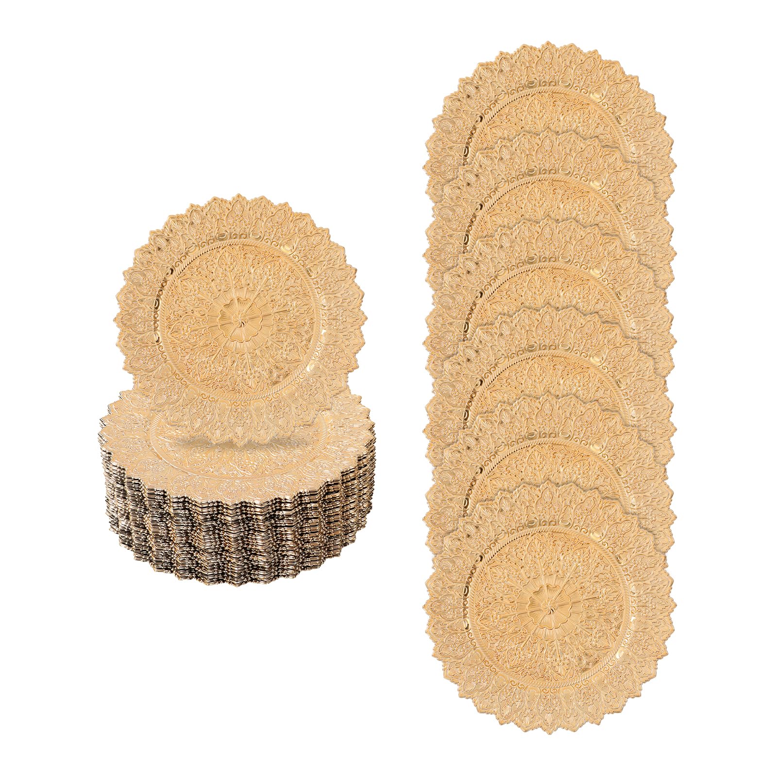 Lot de 50 assiettes de présentation rondes en plastique de 33 cm pour fêtes, mariages, banquets, restaurants (dorés)