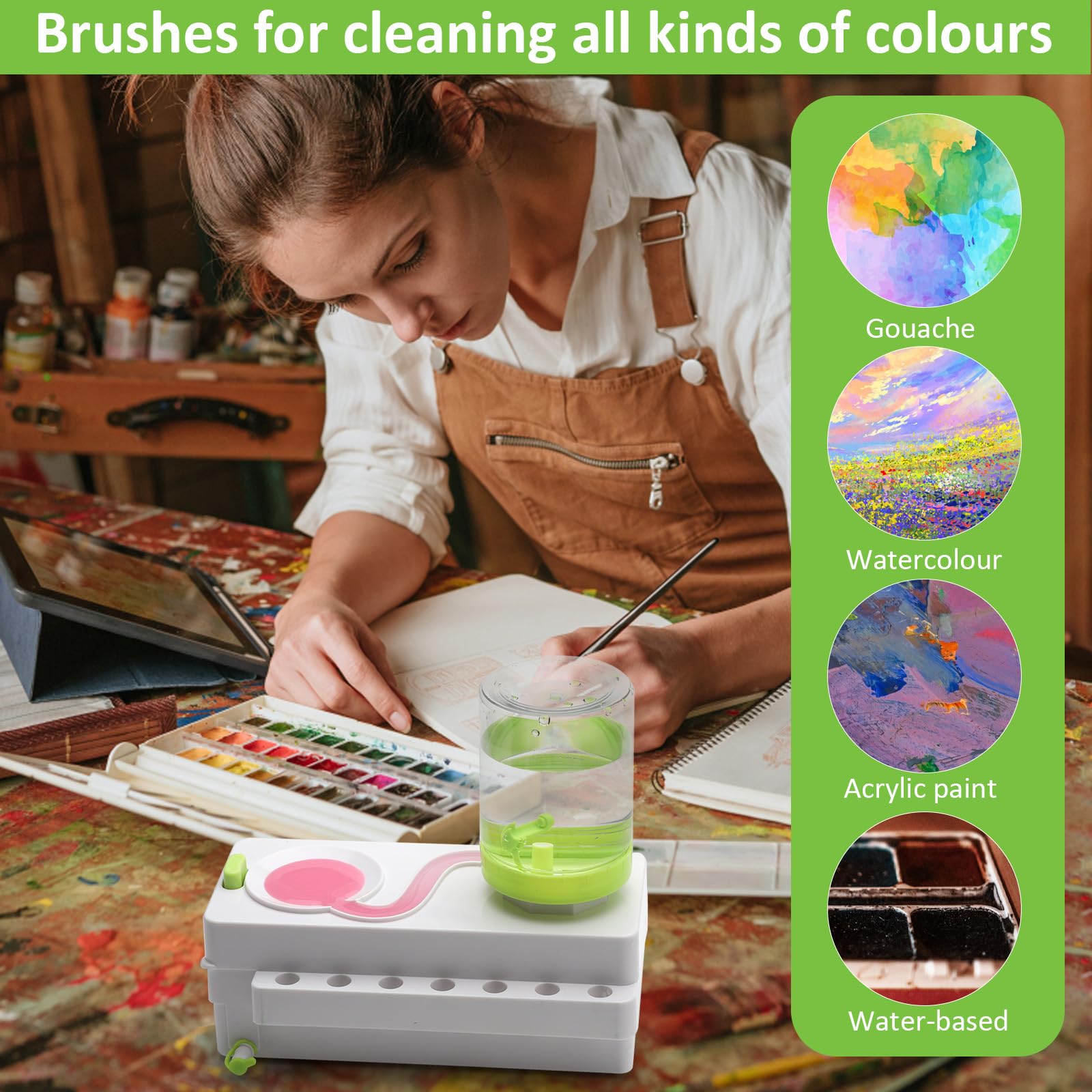 Pinselreiniger Malen Pinsel Reiniger, Pinselreiniger Bürstenspüler, Brush  Rinser Wasserkreislaufspüler, Multifunktionaler Pinsel Reiniger,  Künstlerbedarf Bürstenspüler Für Acryl, Aquarell Und Auf Wasserbasis  (Weiß-grün Pinselreiniger Acrylfarbe, image size:1600x1600