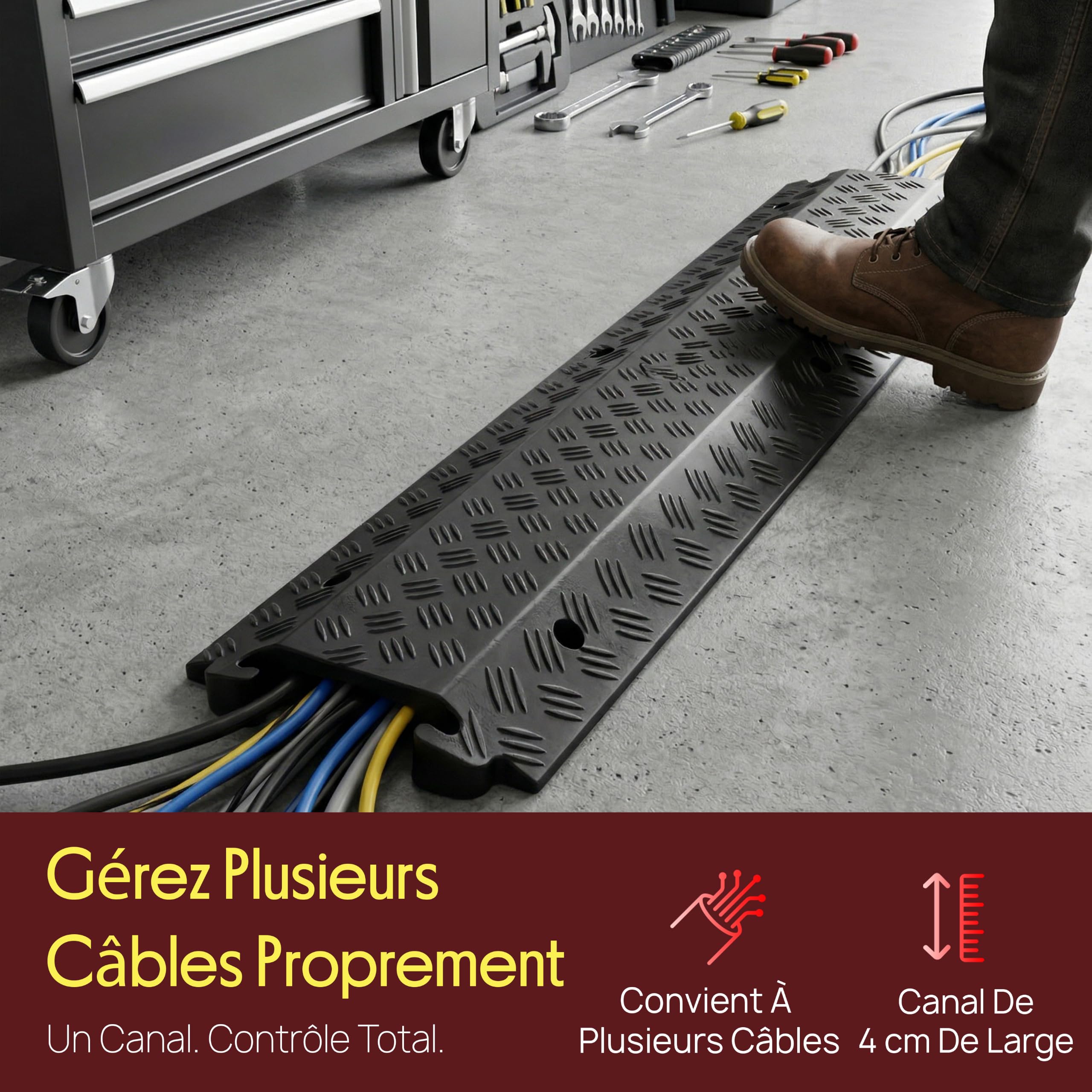 Pyle Rampe de Protection de Câble 1 Canal – Supporte Jusqu’à 5 000 kg, Protège-Câbles et Tuyaux, Usage Intérieur et Extérieur, 100 × 13 × 2 cm
