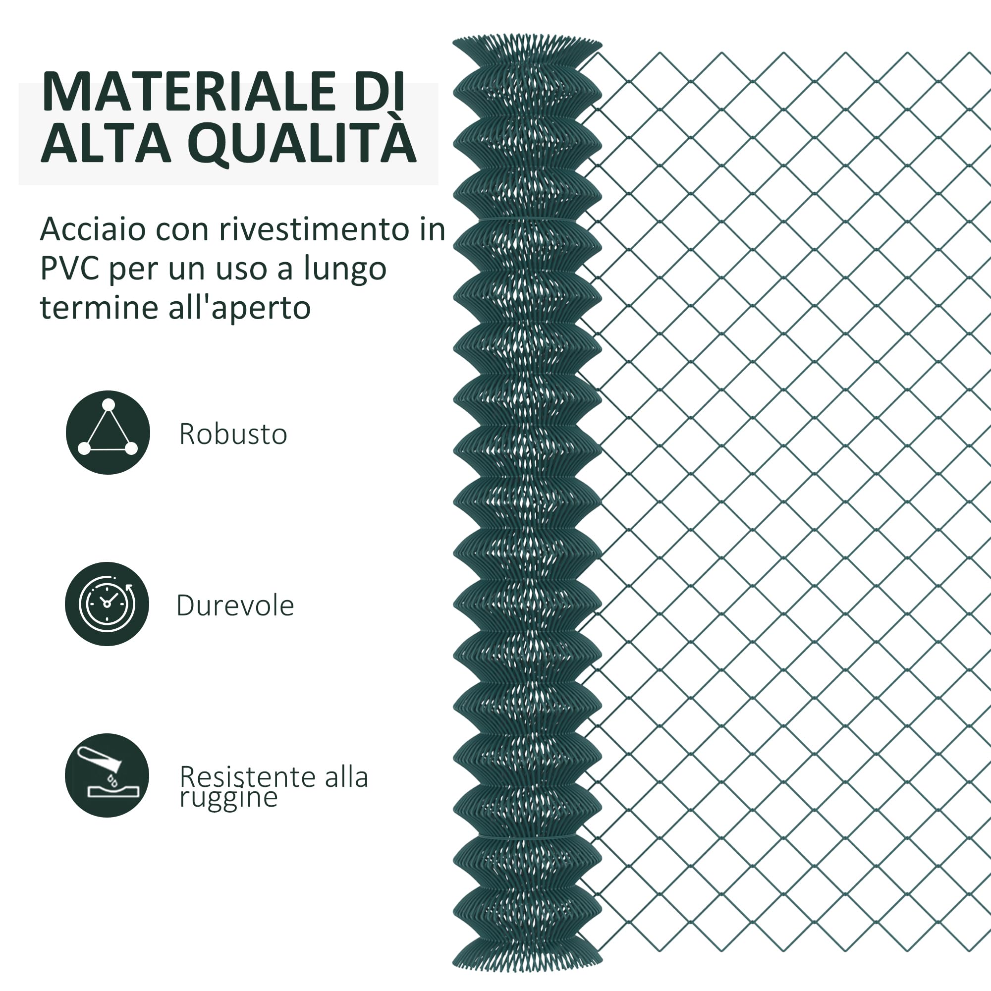 Outsunny Recinzione Giardino in Acciaio Plastificata, Rete di Recinzione da Giardino, 25x1.7m, Verde