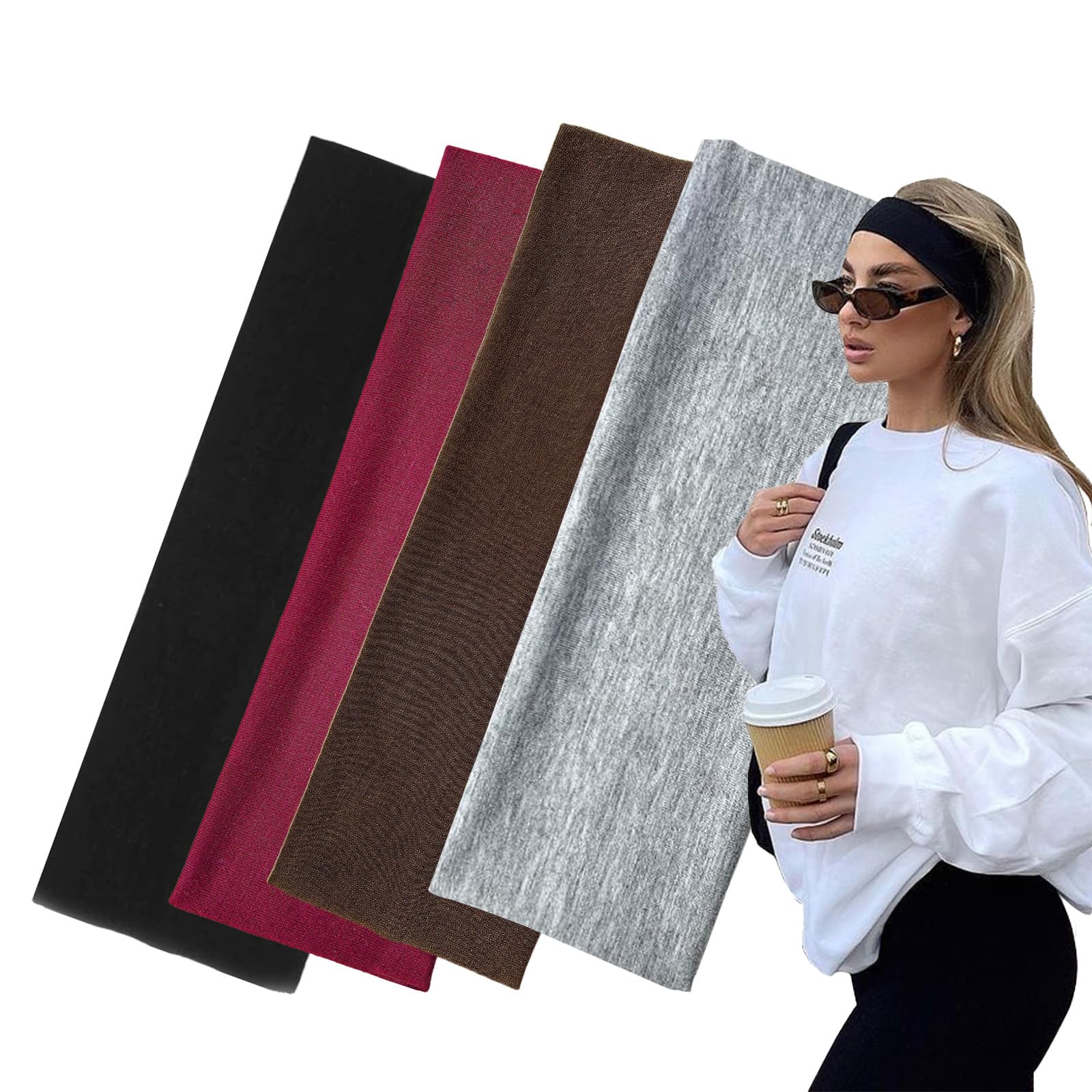 7cm Wide Black Headbands for Women Men, Yedtreg 2pack Fashion Head Bands for Women's Hair, Soft Fabric Stretchy Hair Bands for Makeup, Yoga, Running, Sports (Black/White) — view 9