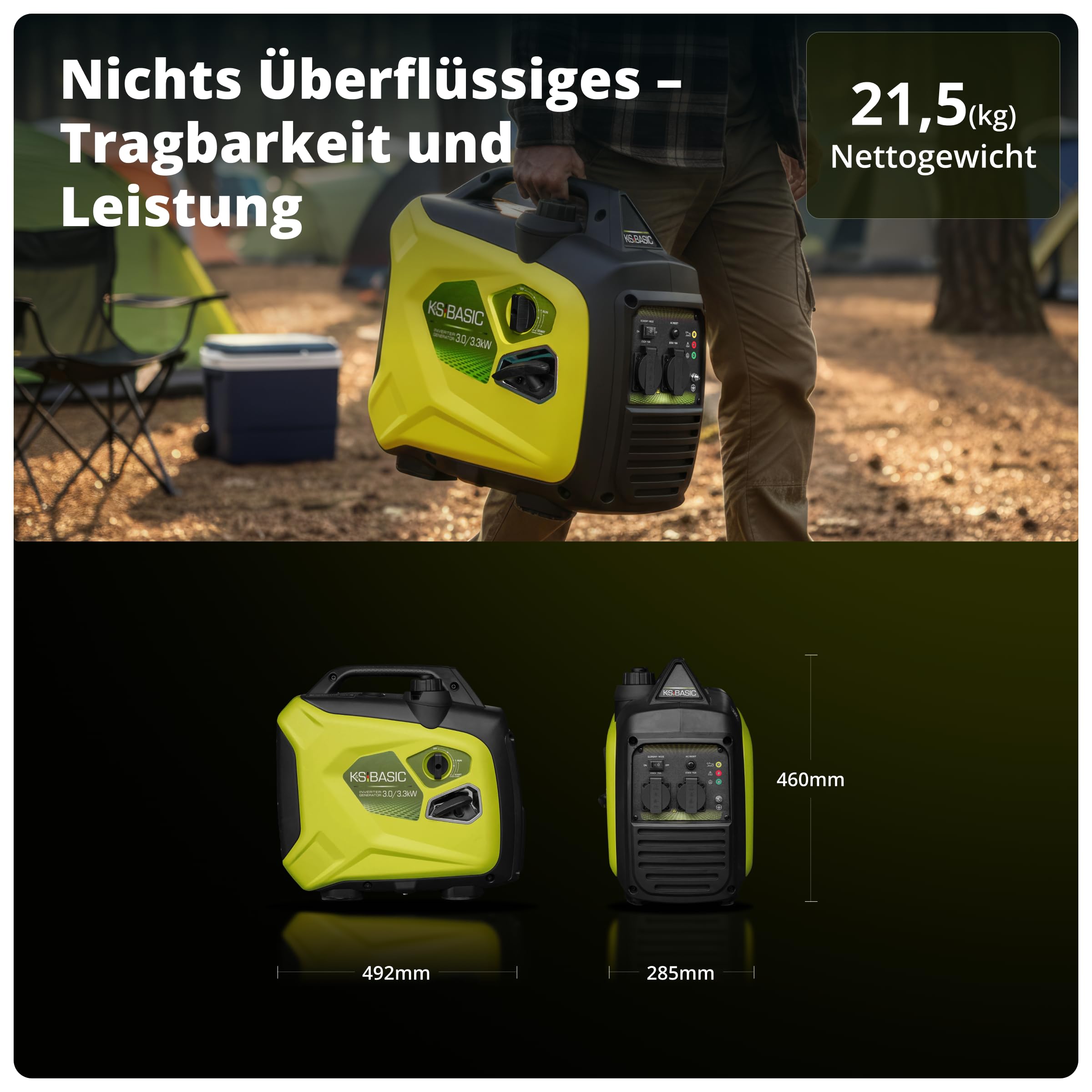 K&S BASIC KSB 33i S Inverter-Benzingenerator 3,3kW, stromerzeuger Inverter hat stabile Ausgangsspannung,schallgedämmten Gehäuse, Benzin notstromaggregat mit 100% Kupferwicklung,generator Inverter