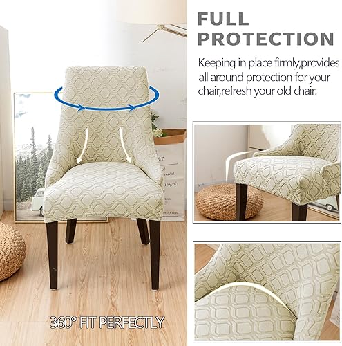 Miniatura 6 de KELUINA Fundas para sillas de comedor de tela jacquard, de ajuste elástico, fundas para sillas laterales con respaldo de ala, silla de comedor