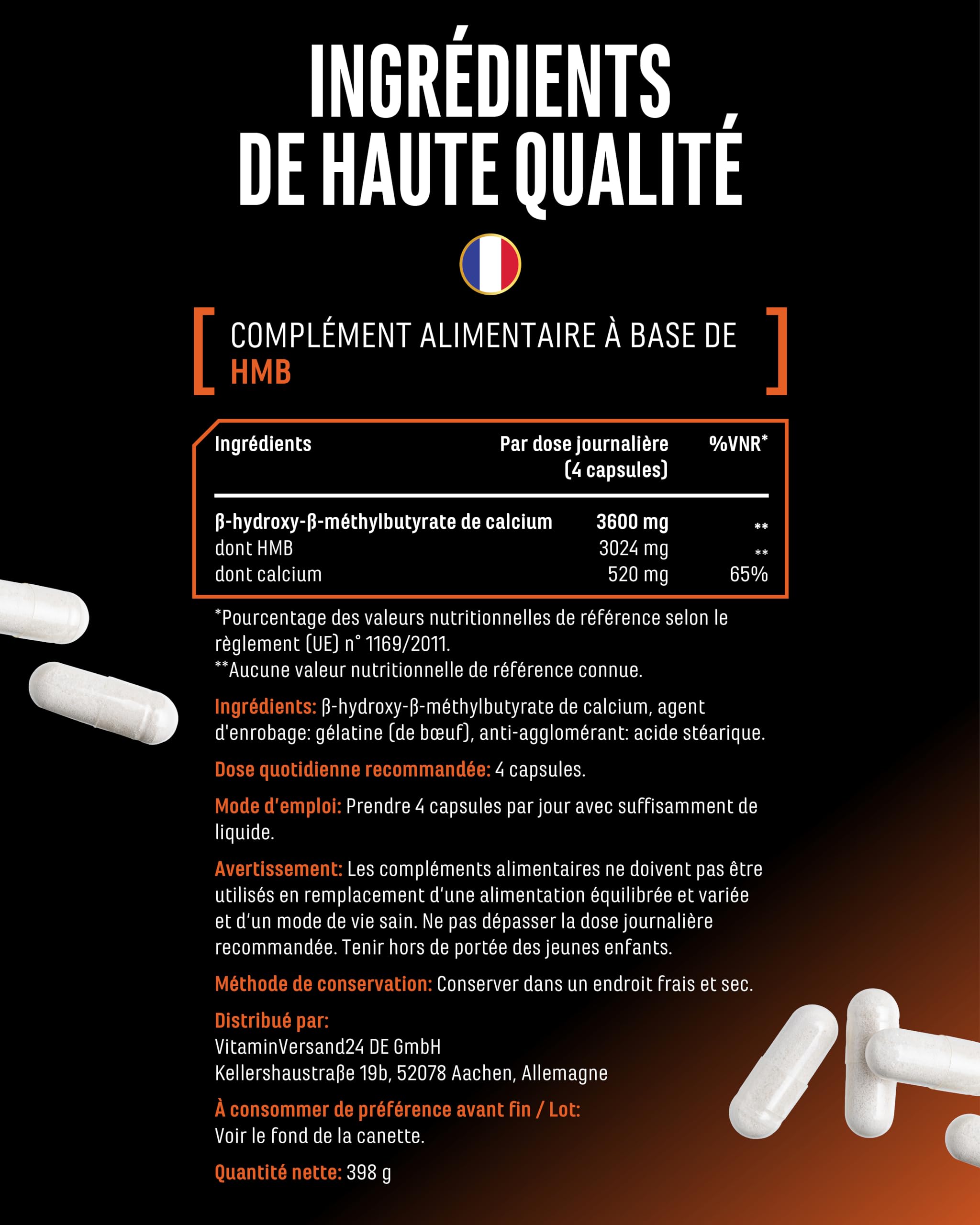 HMB Ultra Caps - 365 Gélules - Hautement Dosées avec 3600 mg de β-Hydroxy-β-Méthylbutyrate de Calcium Pur (HMB de Calcium) par Dose Quotidienne - sans Additifs Indésirables