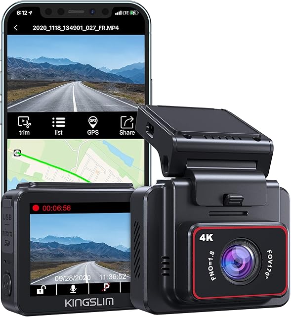 Kingslim D5 4K Dash Cam Front with WiFi - 2160P UHD Car Camera Dash Cam with GPS and Speed, 170° Wide Angle, Sony Night Vision, APP Control