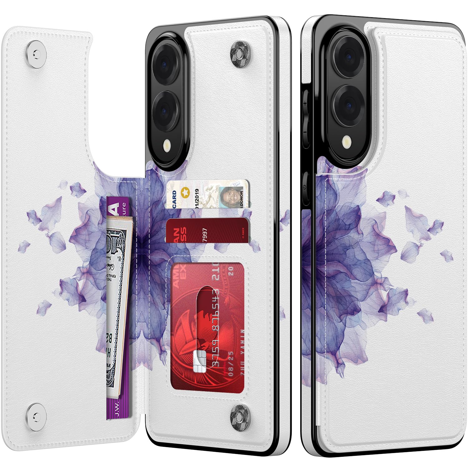 LETO for Samsung Galaxy S25 Edge Wallet Case - Flip Folio Leather Kickstand - Fashionable Flower Designs - Credit Card Holder - Protective Phone Cover