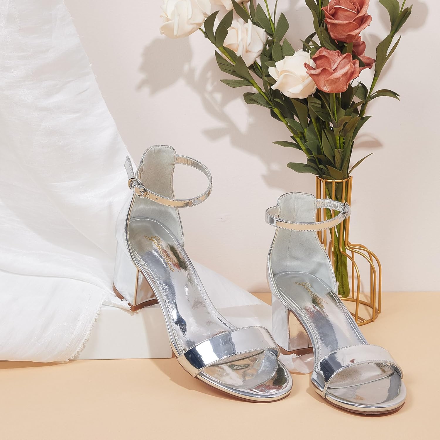 GENSHUO Women's Low Block Heel Sandals Strappy Open Toe Dress Heels Comfortable Sexy Cute Ankle Strap Wedding Party Prom Summer Heeled Shoes - Image 3