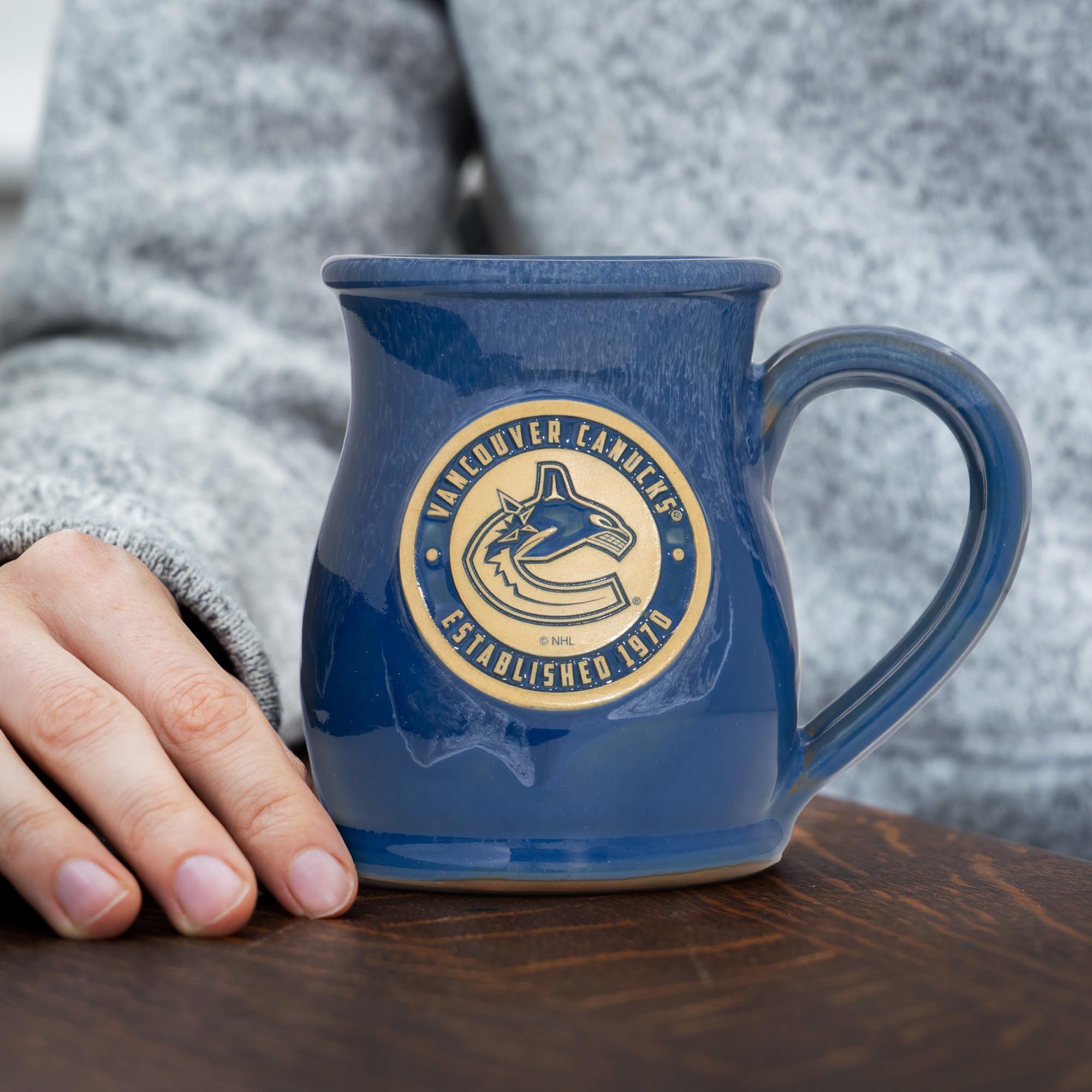 Greater Distance NHL Hockey Vancouver Canucks 14oz Two-Tone Tall Belly Mug, Handmade Large Ceramic Coffee Mug With Team Logo for True Fans, Premium Deneen Pottery Made in USA