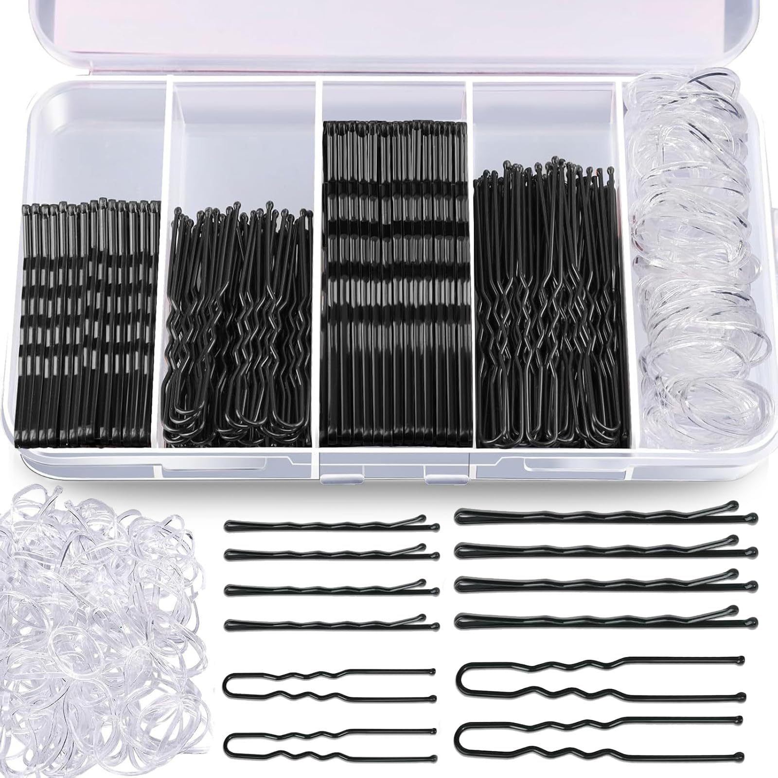 Aucuu 300 Pcs Bobby Pins Kit, Hair Pins for Women Hair Grips, 100 Black Waved Hair Pins (50pcs L+50pcs S)